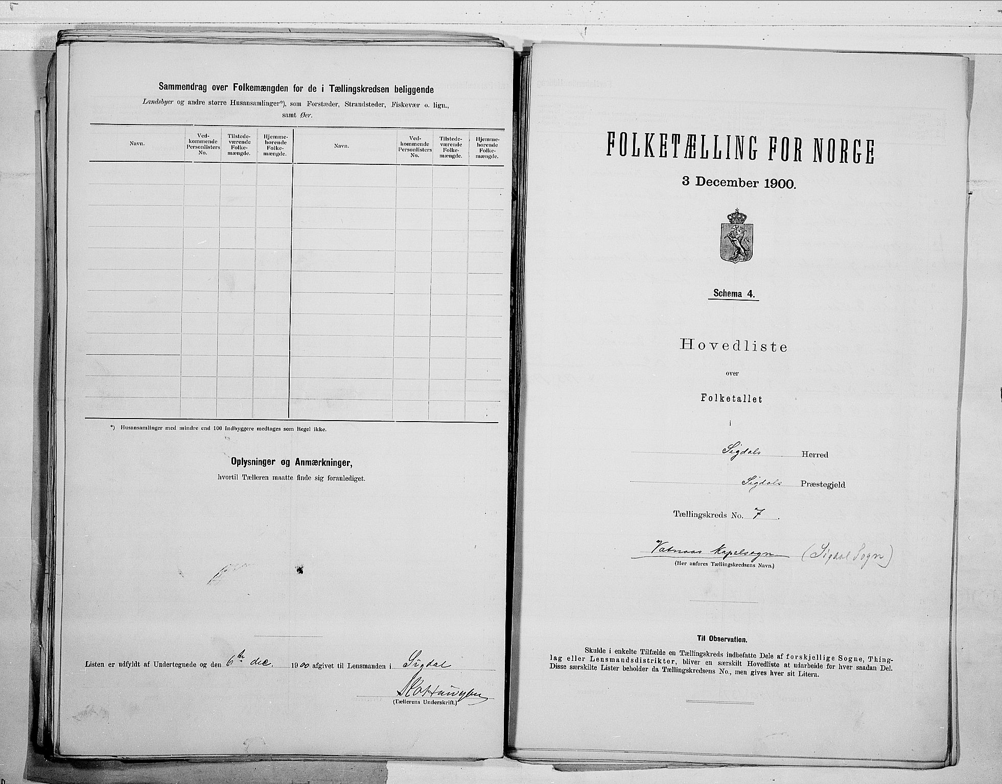 RA, 1900 census for Sigdal, 1900, p. 50