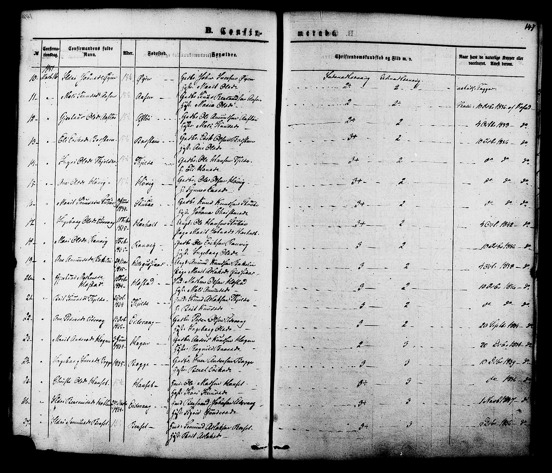 Ministerialprotokoller, klokkerbøker og fødselsregistre - Møre og Romsdal, SAT/A-1454/551/L0625: Parish register (official) no. 551A05, 1846-1879, p. 147