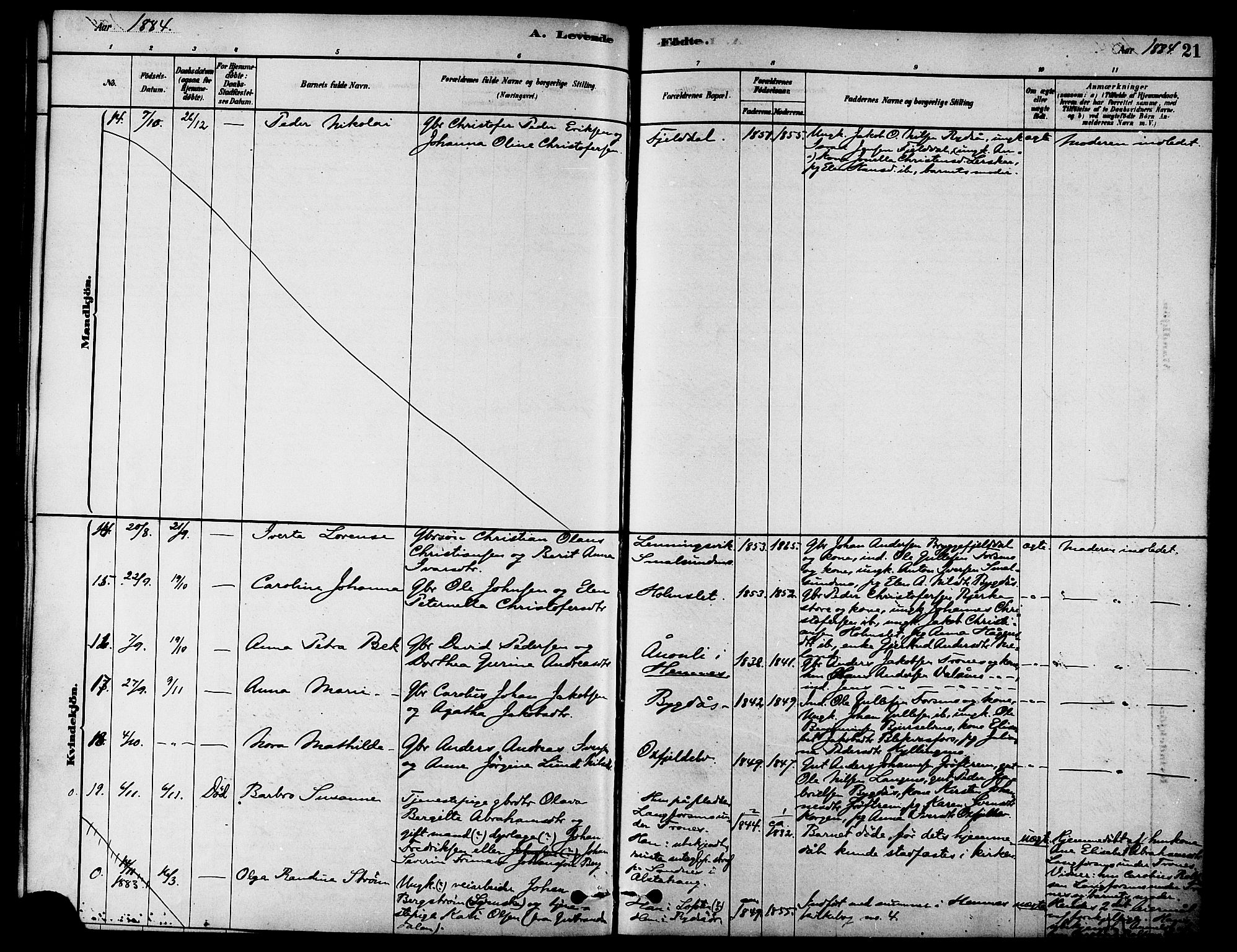 Ministerialprotokoller, klokkerbøker og fødselsregistre - Nordland, AV/SAT-A-1459/826/L0379: Parish register (official) no. 826A02, 1878-1895, p. 21