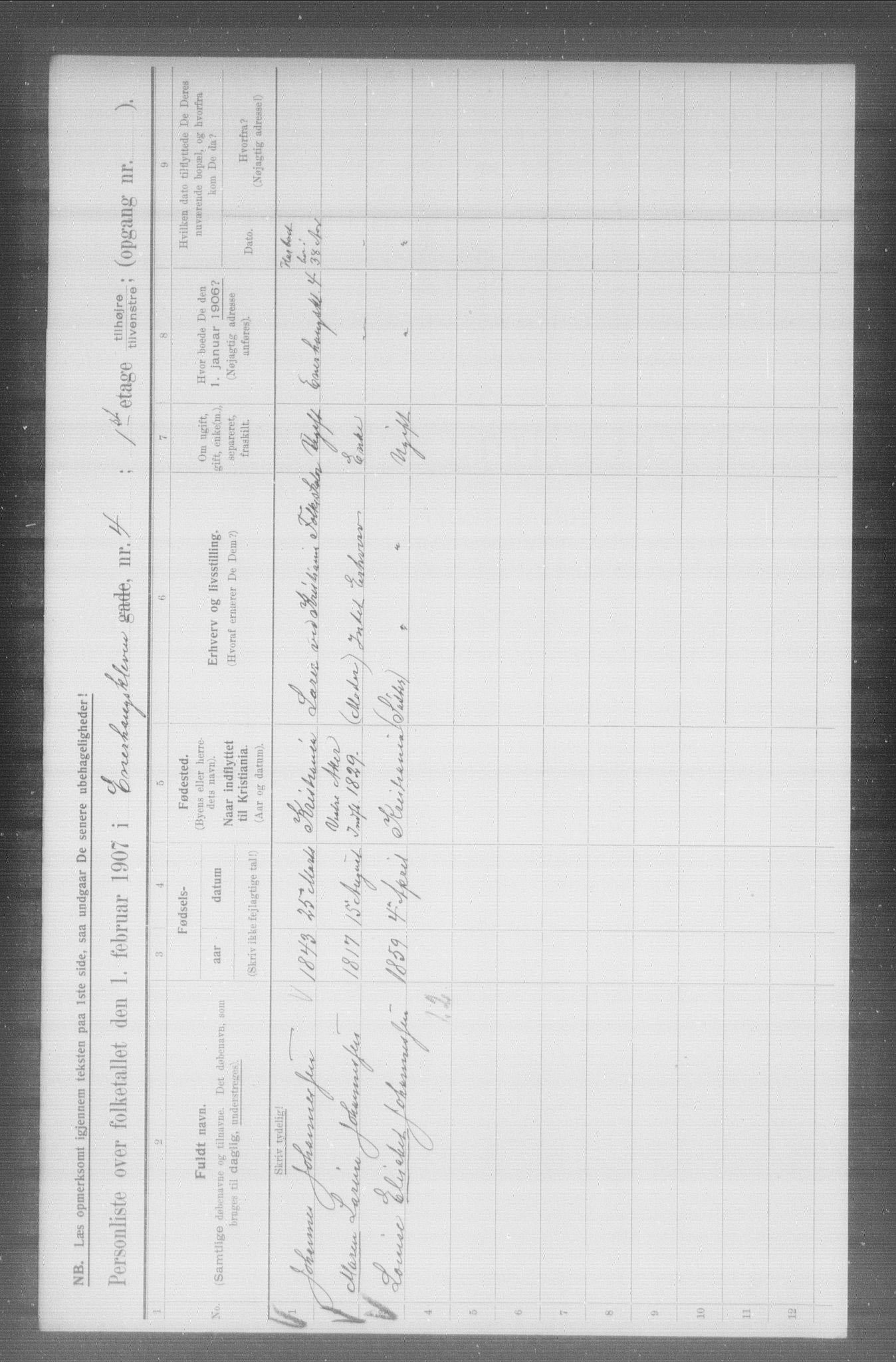 OBA, Municipal Census 1907 for Kristiania, 1907, p. 10952