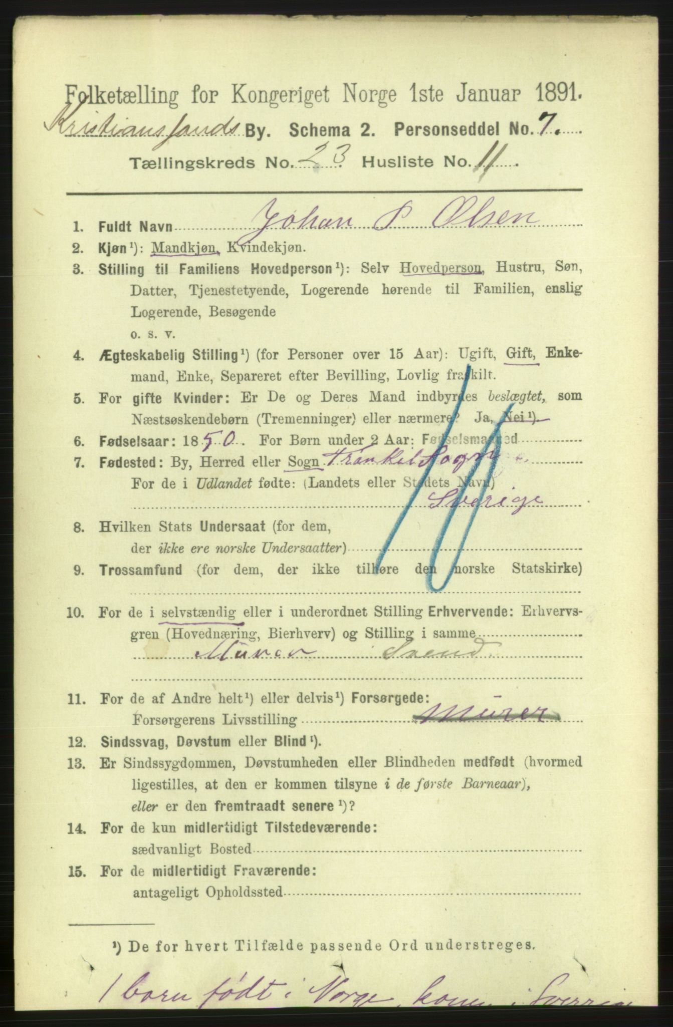 RA, 1891 census for 1001 Kristiansand, 1891, p. 8532