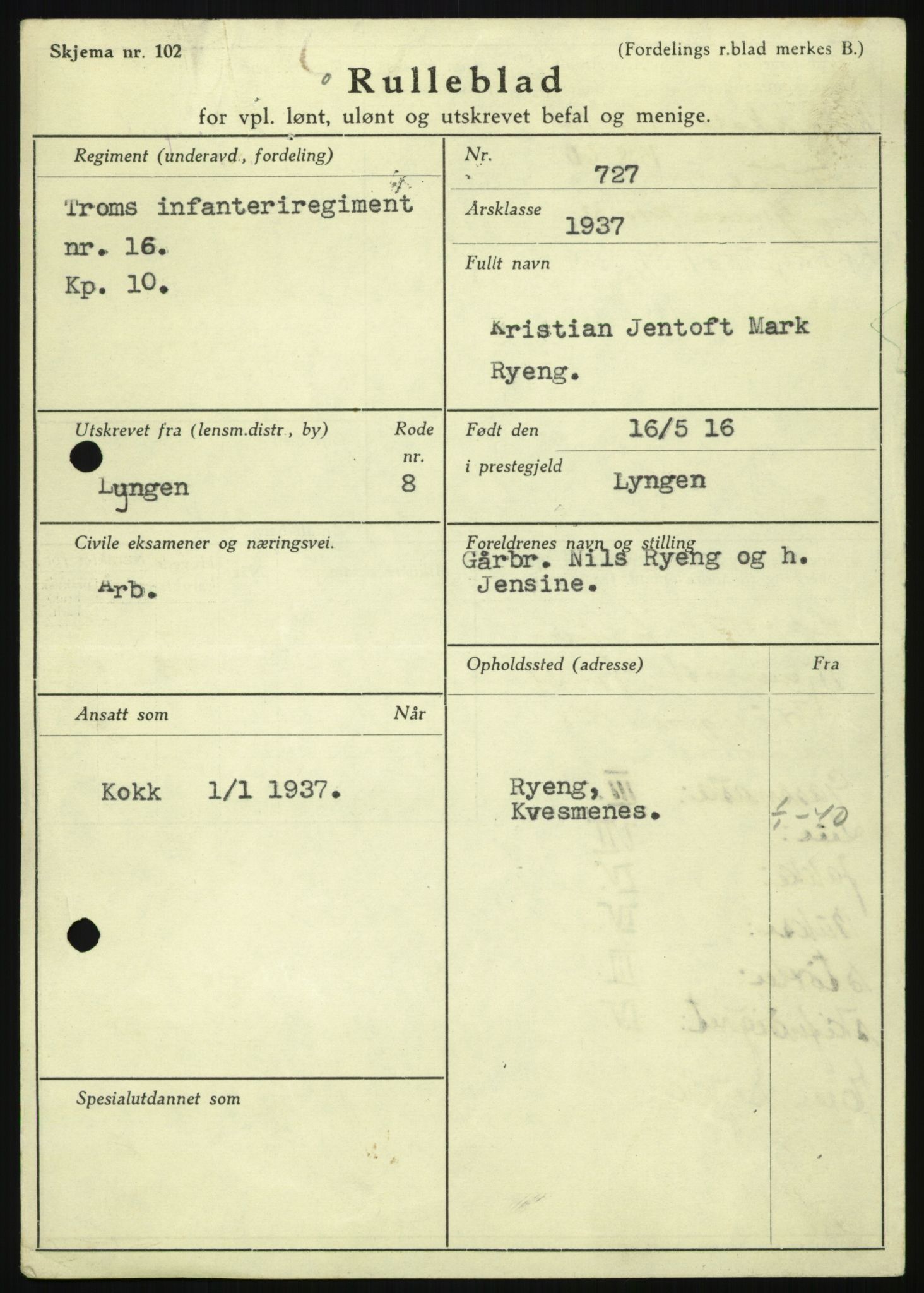 Forsvaret, Troms infanteriregiment nr. 16, AV/RA-RAFA-3146/P/Pa/L0021: Rulleblad for regimentets menige mannskaper, årsklasse 1937, 1937, p. 1085