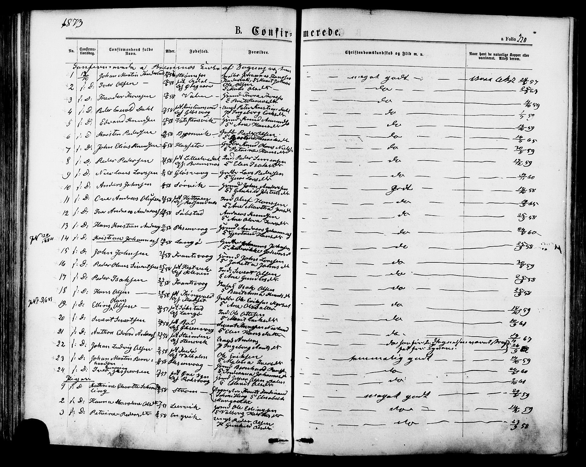 Ministerialprotokoller, klokkerbøker og fødselsregistre - Møre og Romsdal, SAT/A-1454/568/L0805: Parish register (official) no. 568A12 /1, 1869-1884, p. 220