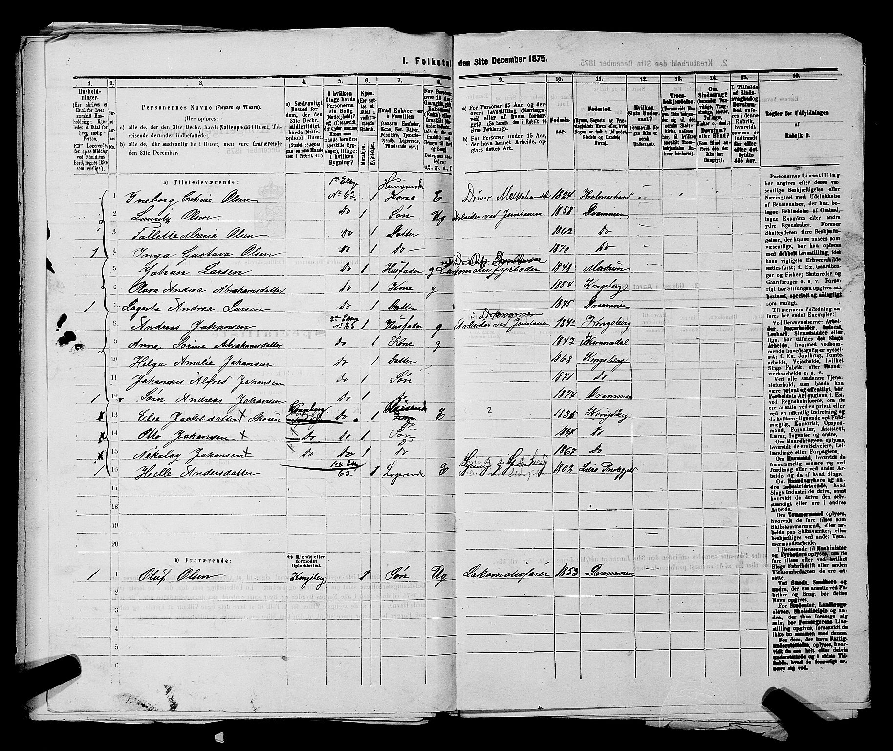SAKO, 1875 census for 0602 Drammen, 1875, p. 2240