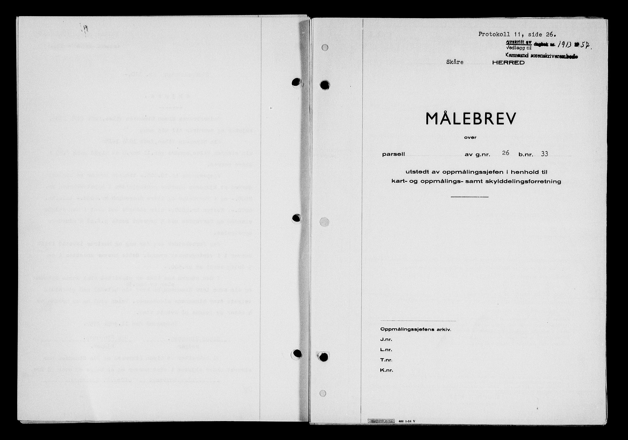 Karmsund sorenskriveri, SAST/A-100311/01/II/IIB/L0125: Mortgage book no. 105A, 1957-1957, Diary no: : 1913/1957