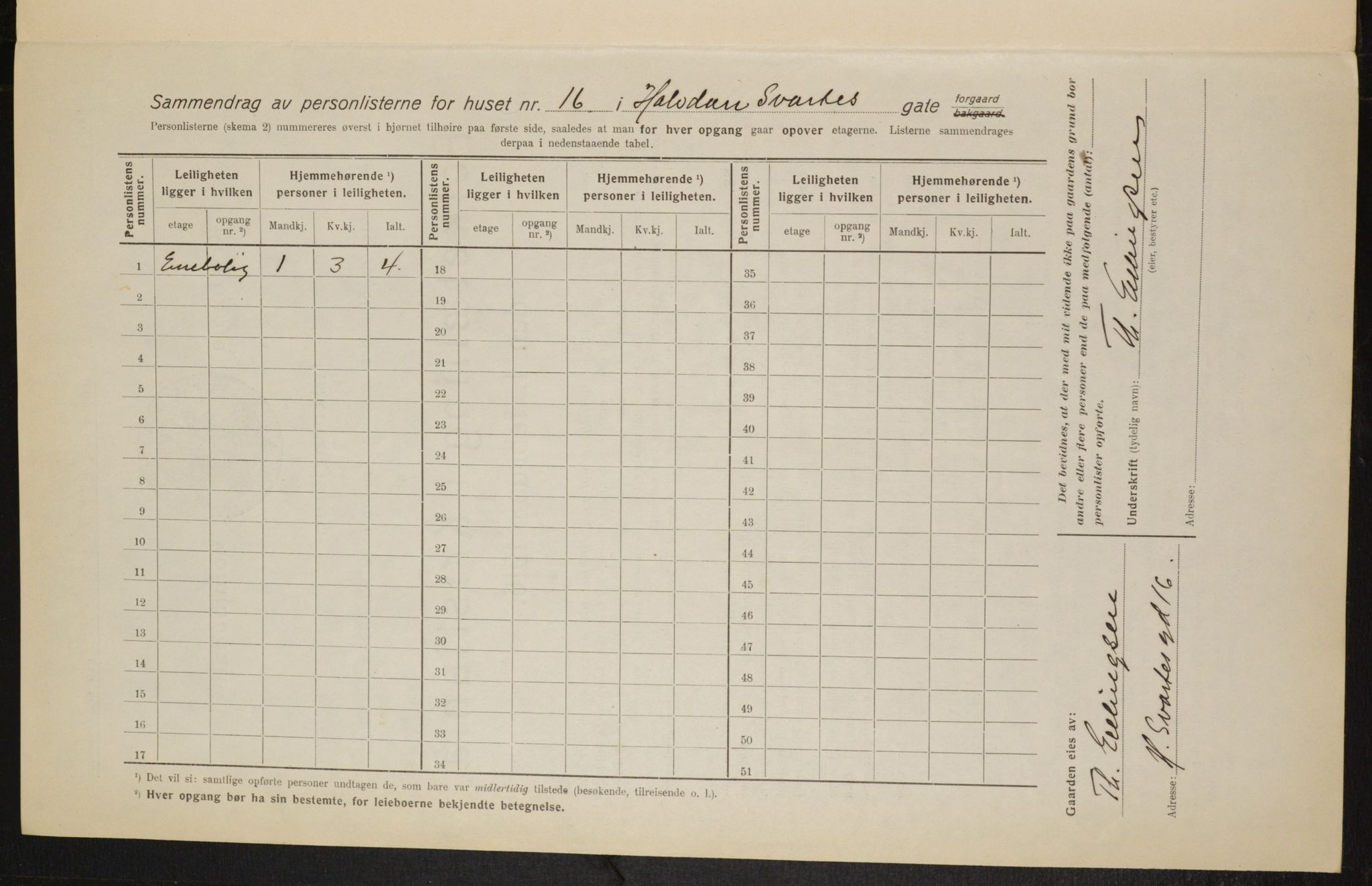 OBA, Municipal Census 1916 for Kristiania, 1916, p. 34734