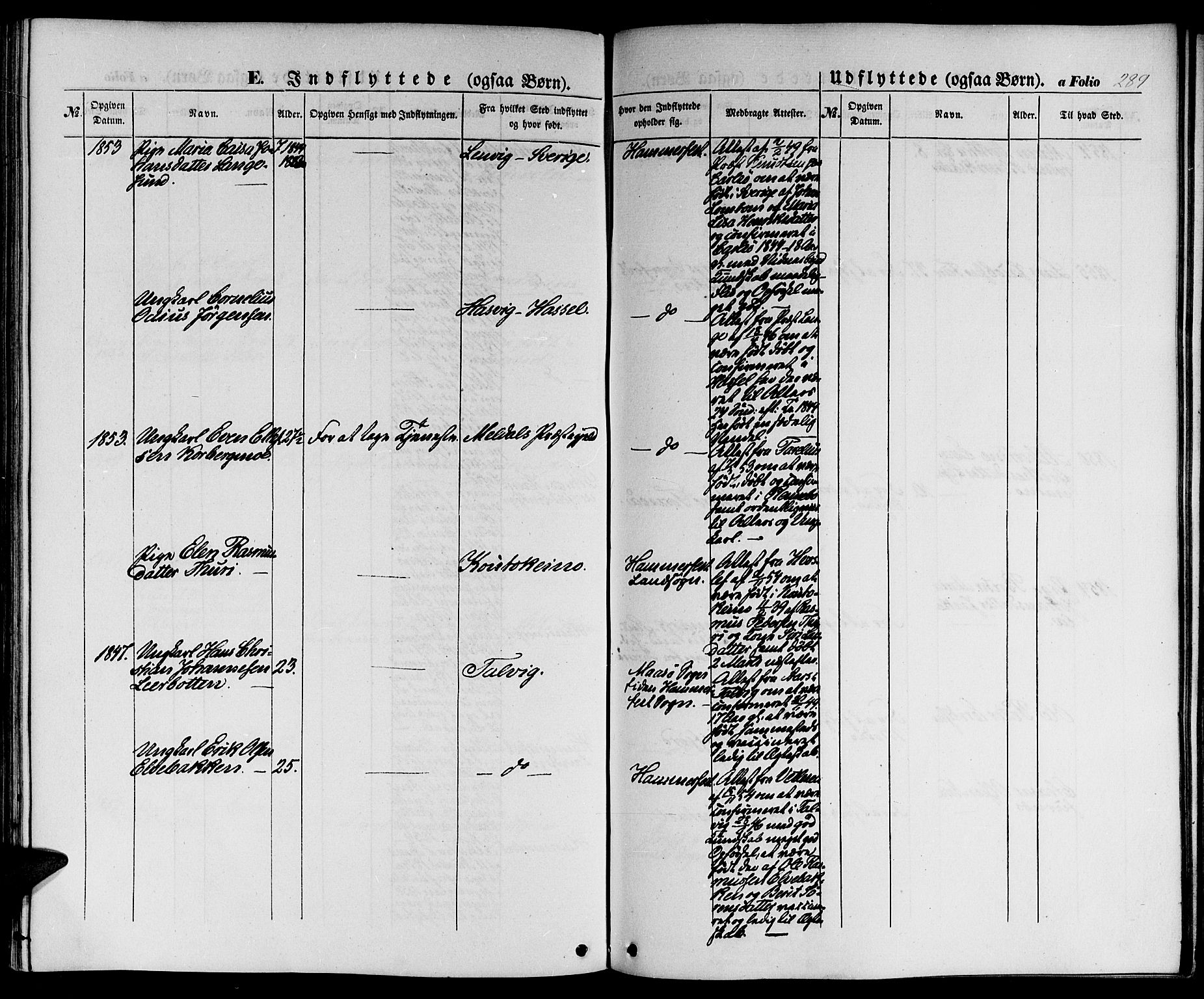 Hammerfest sokneprestkontor, SATØ/S-1347/H/Hb/L0002.klokk: Parish register (copy) no. 2, 1851-1861, p. 289