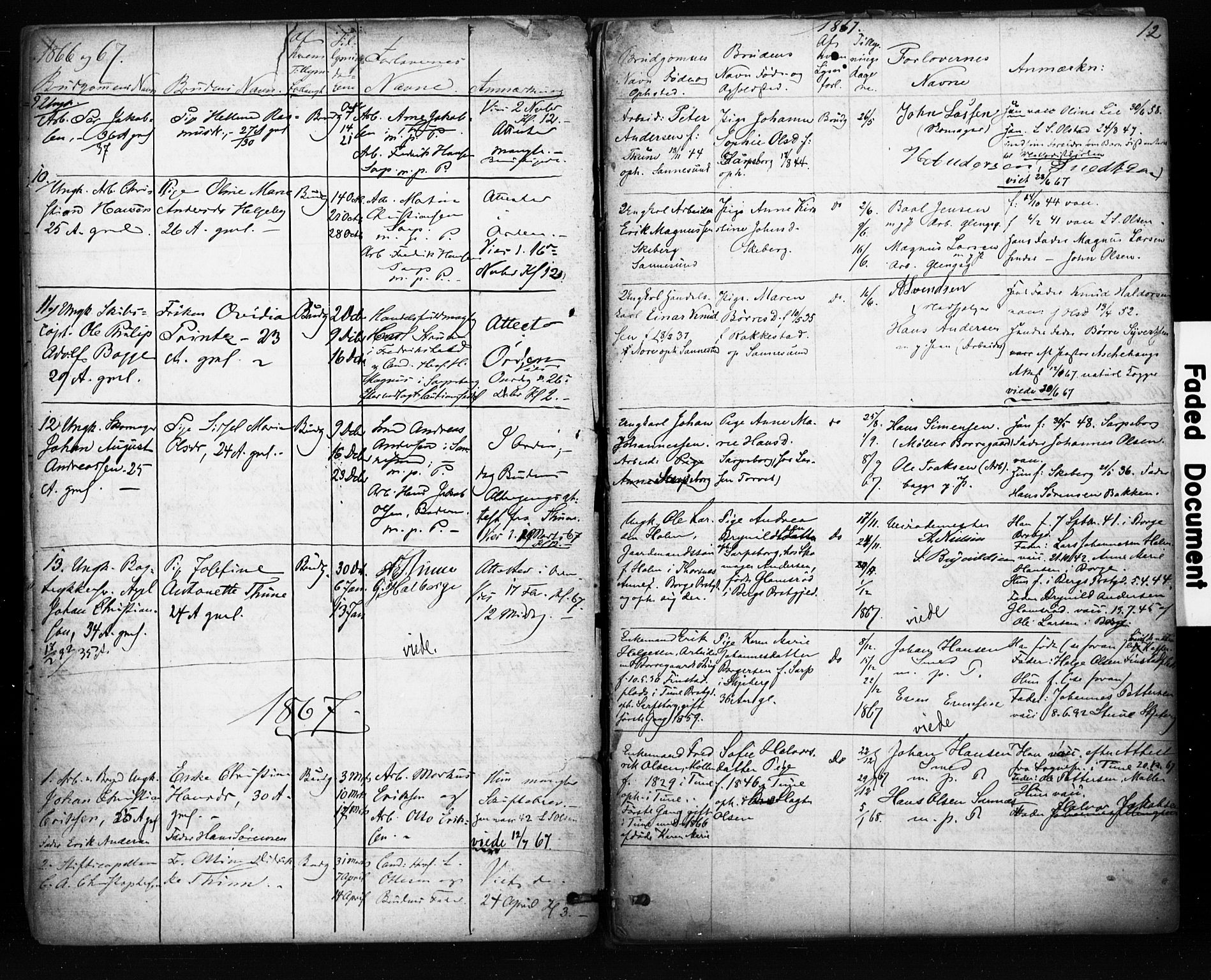 Sarpsborg prestekontor Kirkebøker, AV/SAO-A-2006/H/Ha/L0001: Banns register no. 1, 1859-1904, p. 12