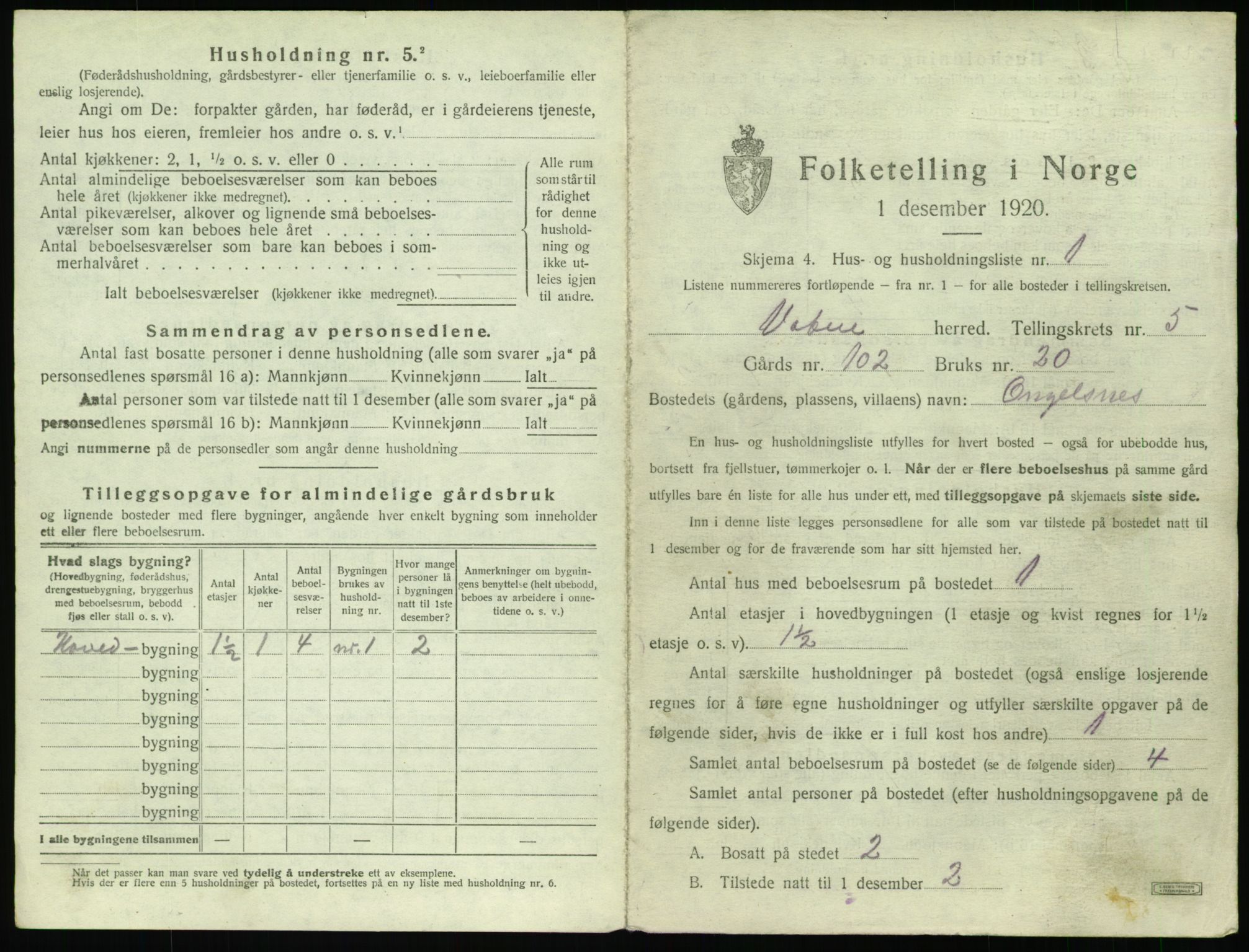 SAT, 1920 census for Vatne, 1920, p. 292