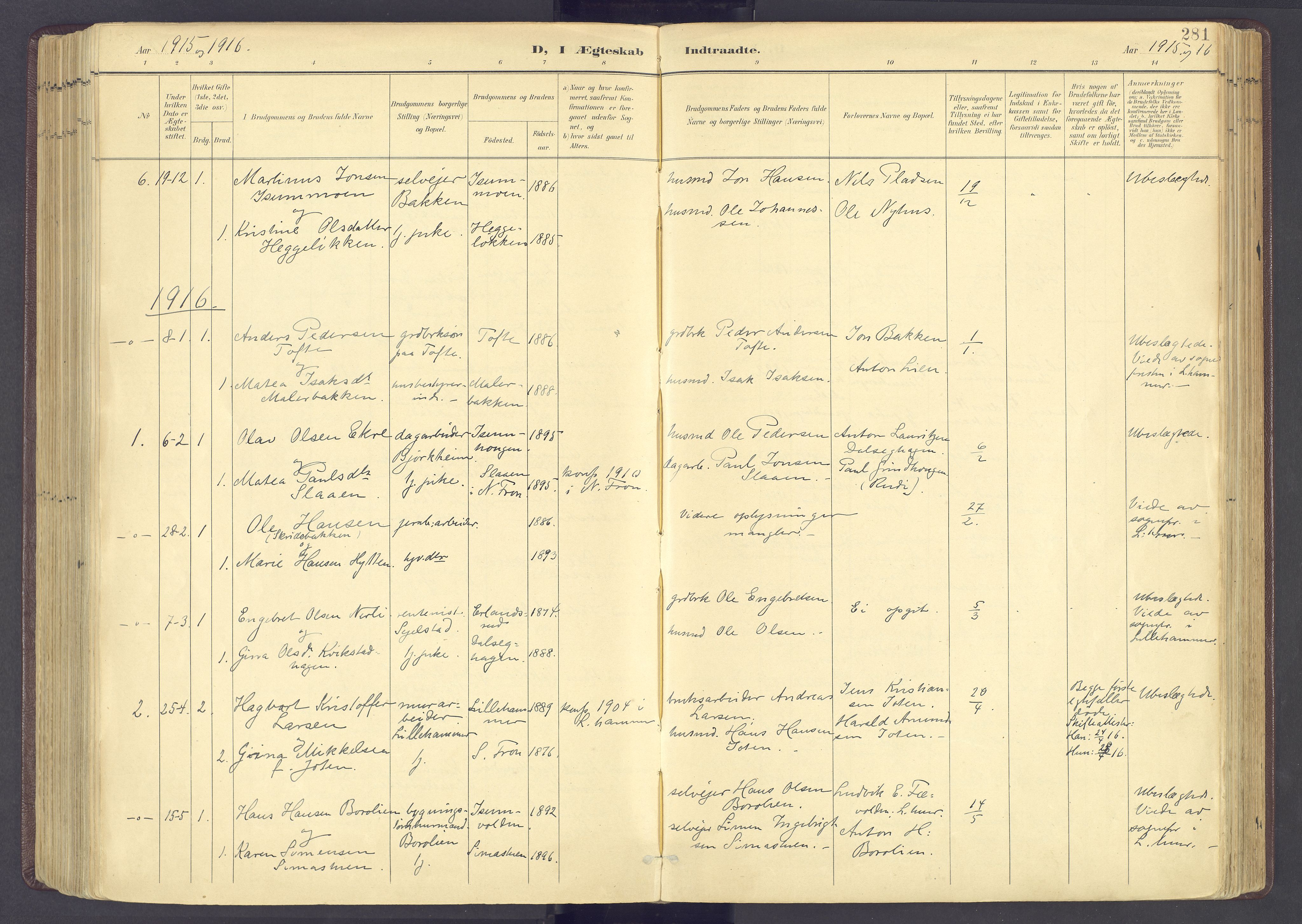 Sør-Fron prestekontor, SAH/PREST-010/H/Ha/Haa/L0004: Parish register (official) no. 4, 1898-1919, p. 281