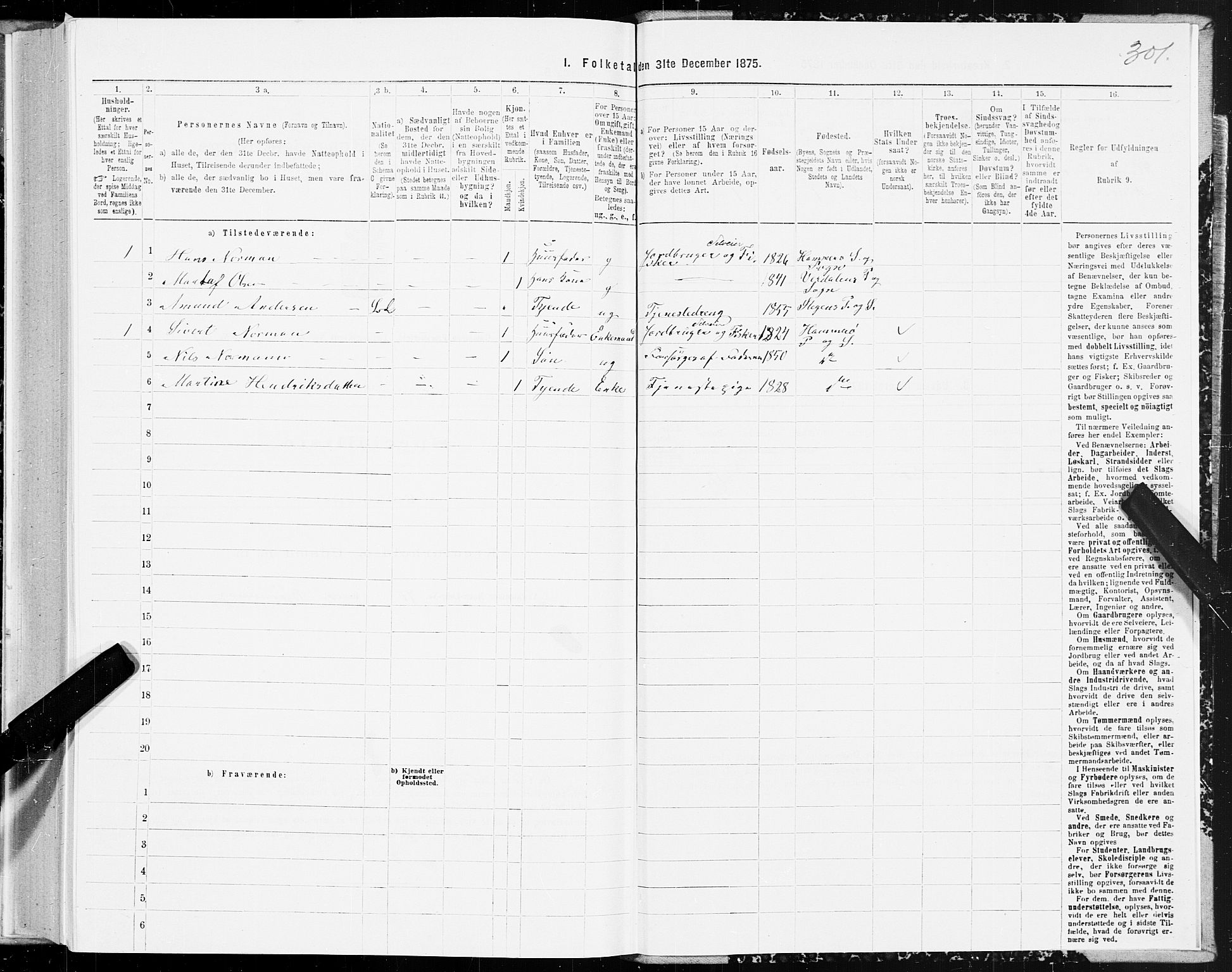 SAT, 1875 census for 1849P Hamarøy, 1875, p. 1301