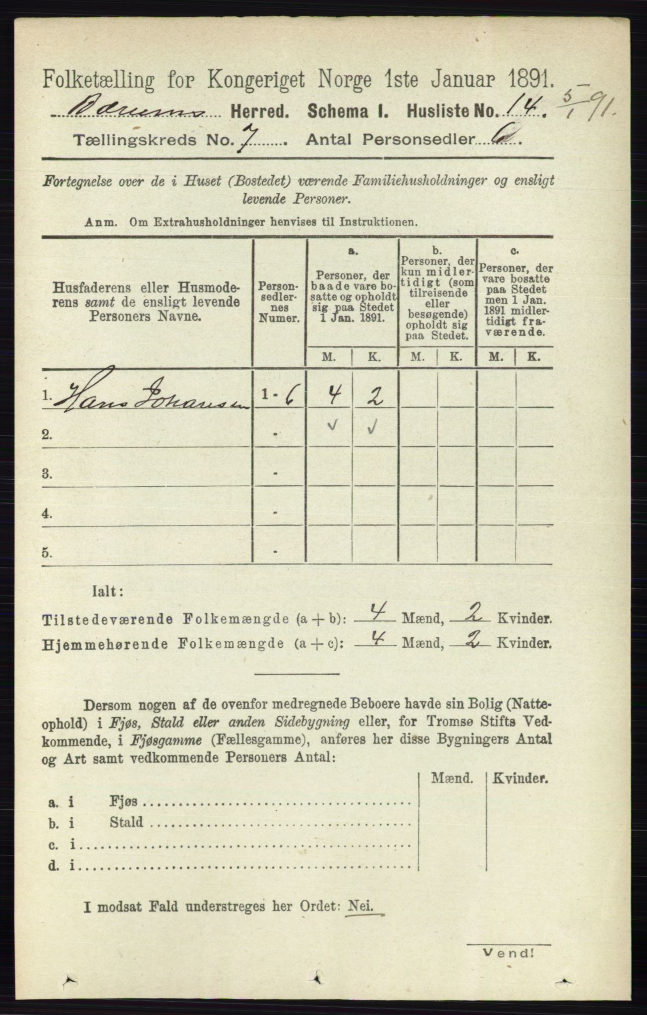 RA, 1891 census for 0219 Bærum, 1891, p. 4051