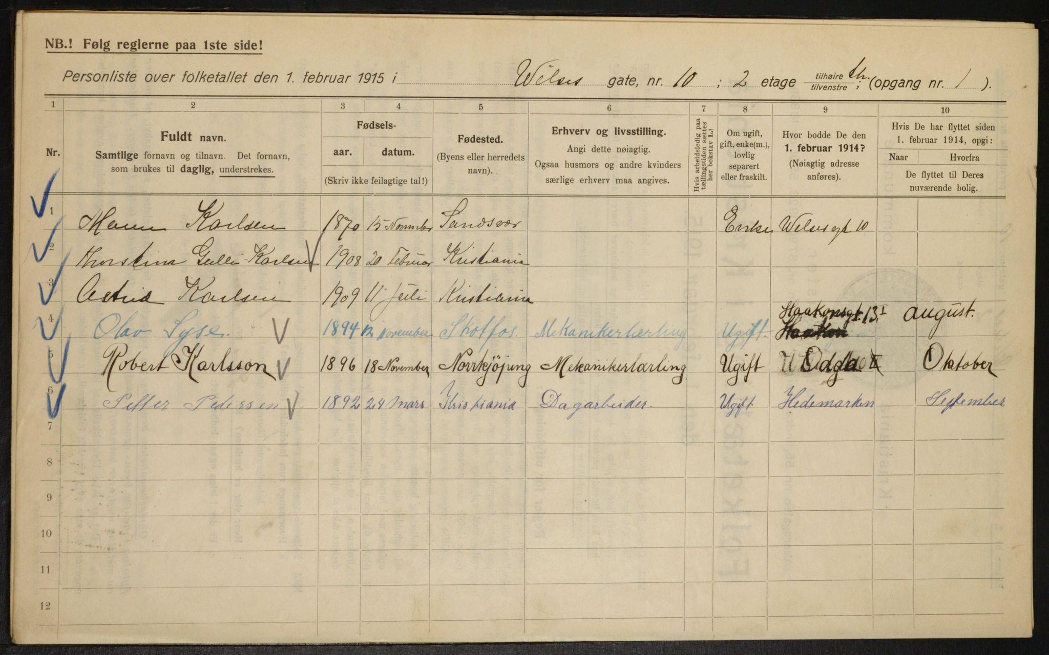 OBA, Municipal Census 1915 for Kristiania, 1915, p. 129069