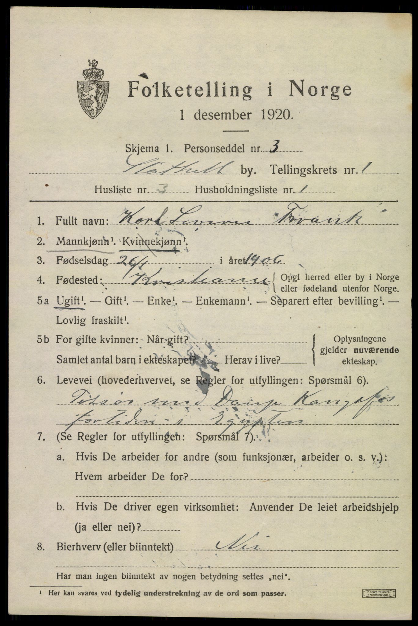 SAKO, 1920 census for Stathelle, 1920, p. 563