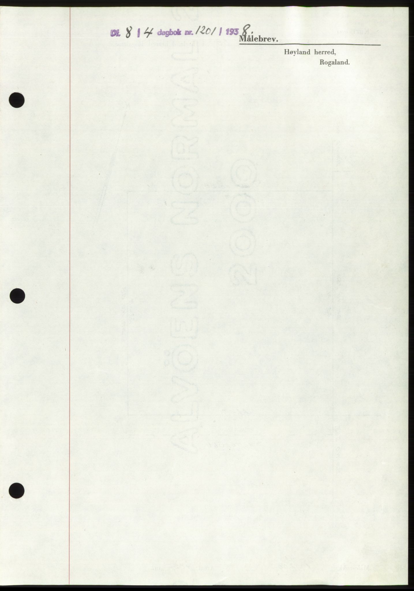 Jæren sorenskriveri, SAST/A-100310/03/G/Gba/L0070: Mortgage book, 1938-1938, Diary no: : 1201/1938