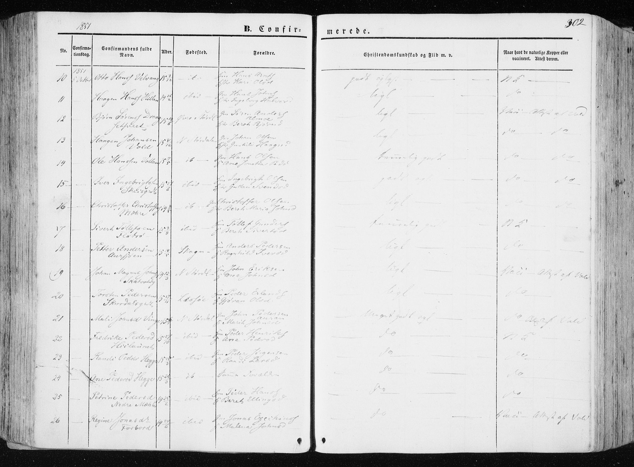 Ministerialprotokoller, klokkerbøker og fødselsregistre - Nord-Trøndelag, AV/SAT-A-1458/709/L0074: Parish register (official) no. 709A14, 1845-1858, p. 302