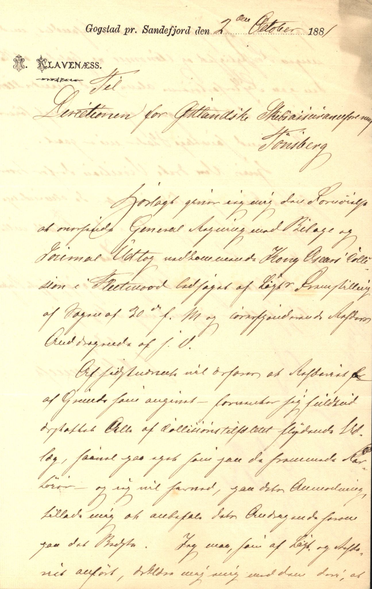 Pa 63 - Østlandske skibsassuranceforening, VEMU/A-1079/G/Ga/L0014/0003: Havaridokumenter / Helene, Joanchas, Kong Oskar af Sandefjord, Kong Oscar af Haugesund, 1881, p. 12