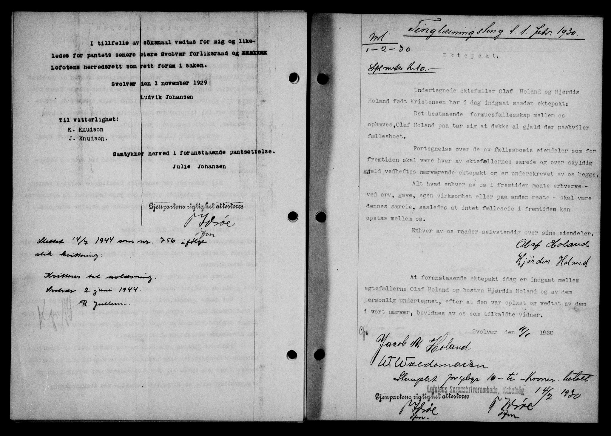 Lofoten sorenskriveri, SAT/A-0017/1/2/2C/L0021b: Mortgage book no. 21b, 1930-1930, Deed date: 01.02.1930