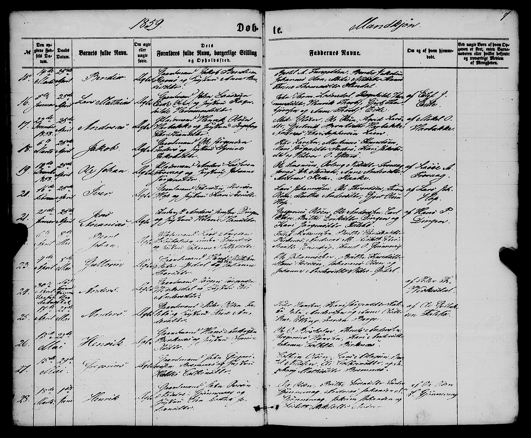 Gulen sokneprestembete, SAB/A-80201/H/Haa/Haaa/L0022: Parish register (official) no. A 22, 1859-1869, p. 7
