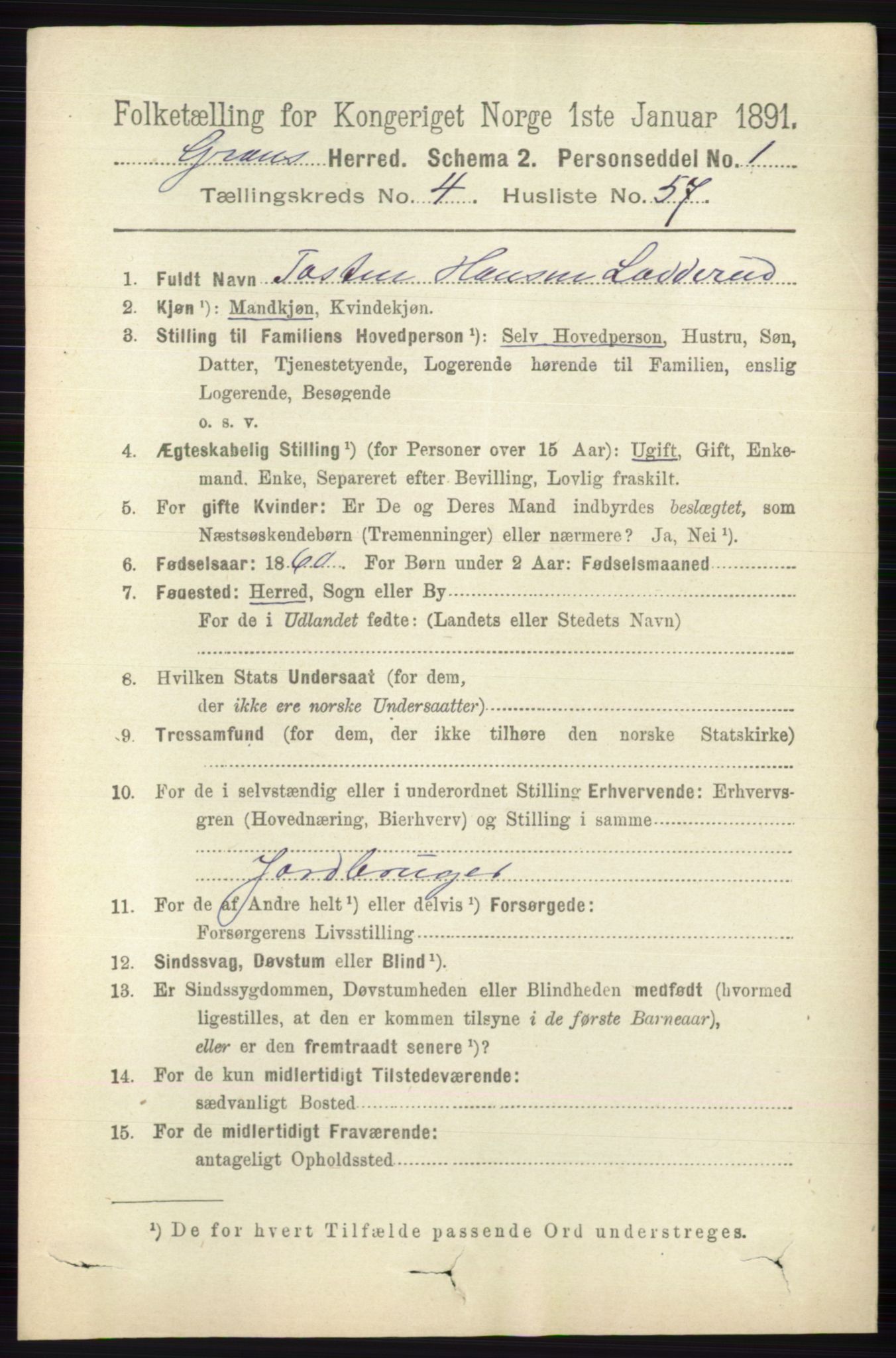 RA, 1891 census for 0534 Gran, 1891, p. 1510