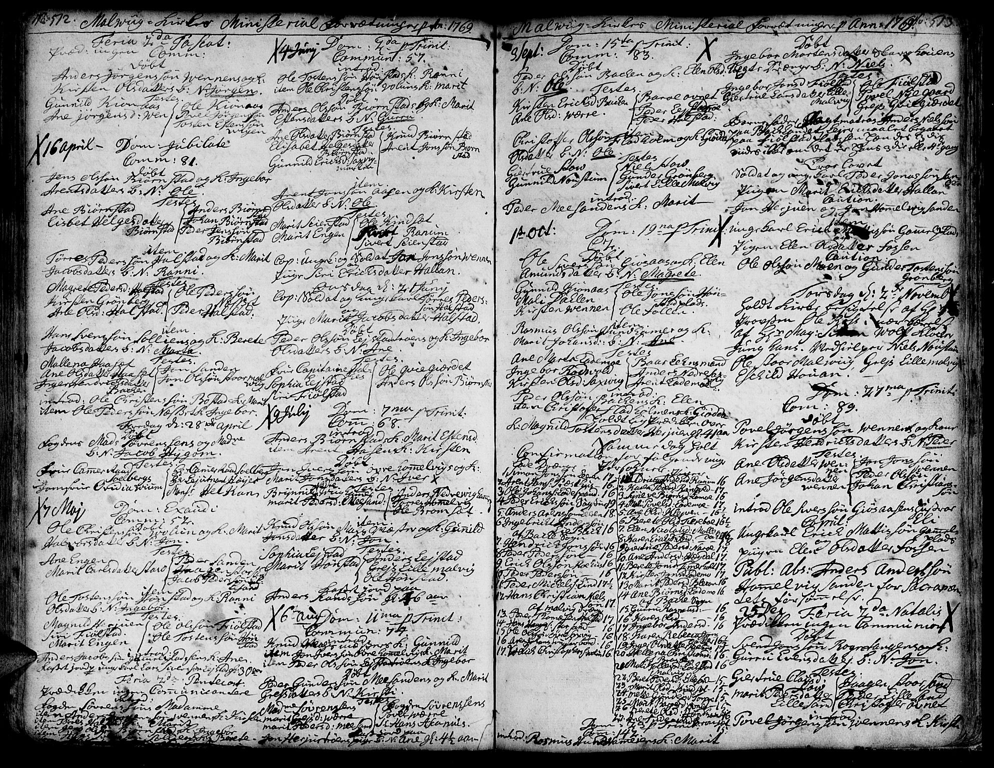 Ministerialprotokoller, klokkerbøker og fødselsregistre - Sør-Trøndelag, SAT/A-1456/606/L0277: Parish register (official) no. 606A01 /3, 1727-1780, p. 512-513