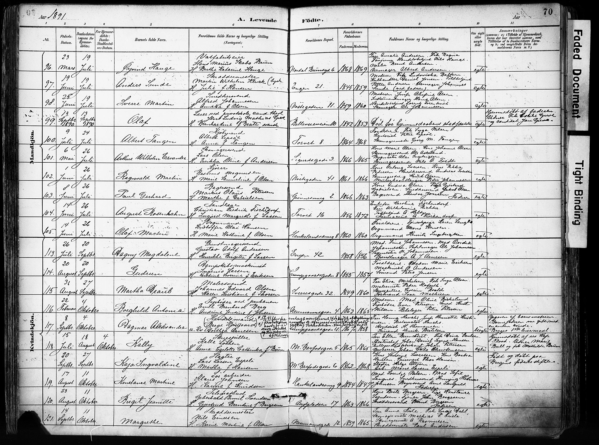 Domkirken sokneprestembete, SAB/A-74801/H/Haa/L0024: Parish register (official) no. B 7, 1888-1903, p. 70