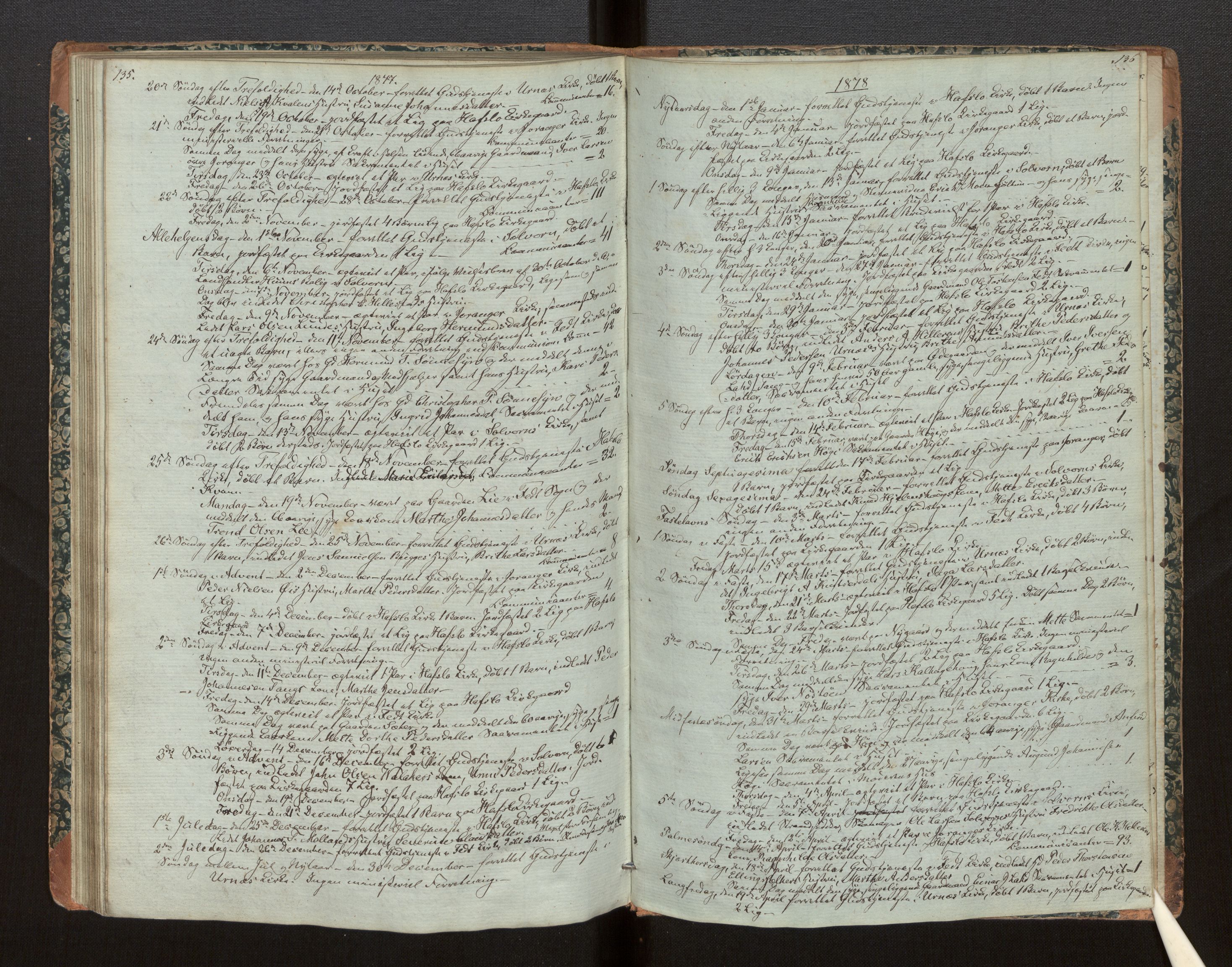 Hafslo sokneprestembete, SAB/A-80301/H/Haa/Haaf/L0002: Diary records no. F 2, 1854-1879, p. 135-136