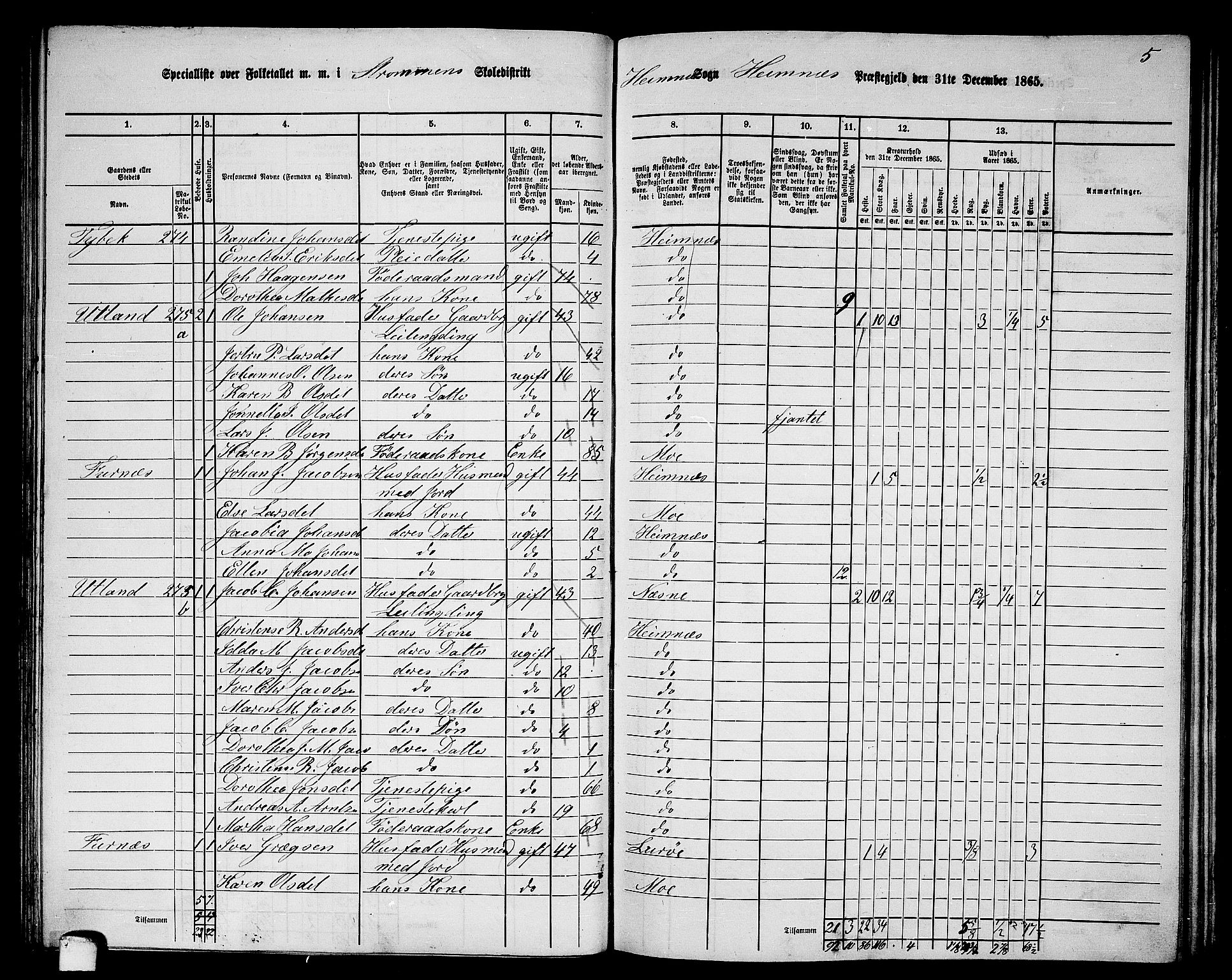 RA, 1865 census for Hemnes, 1865, p. 68