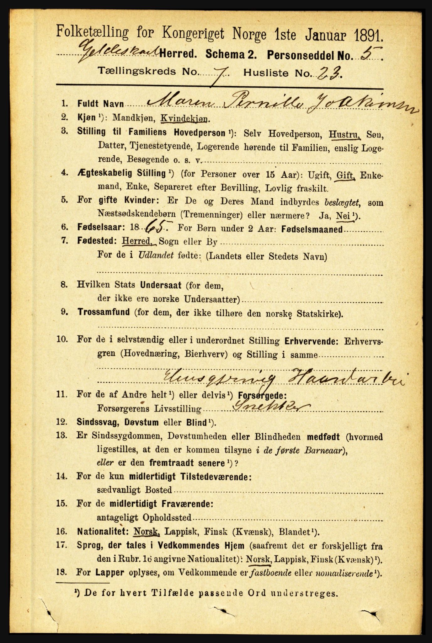 RA, 1891 census for 1838 Gildeskål, 1891, p. 2352