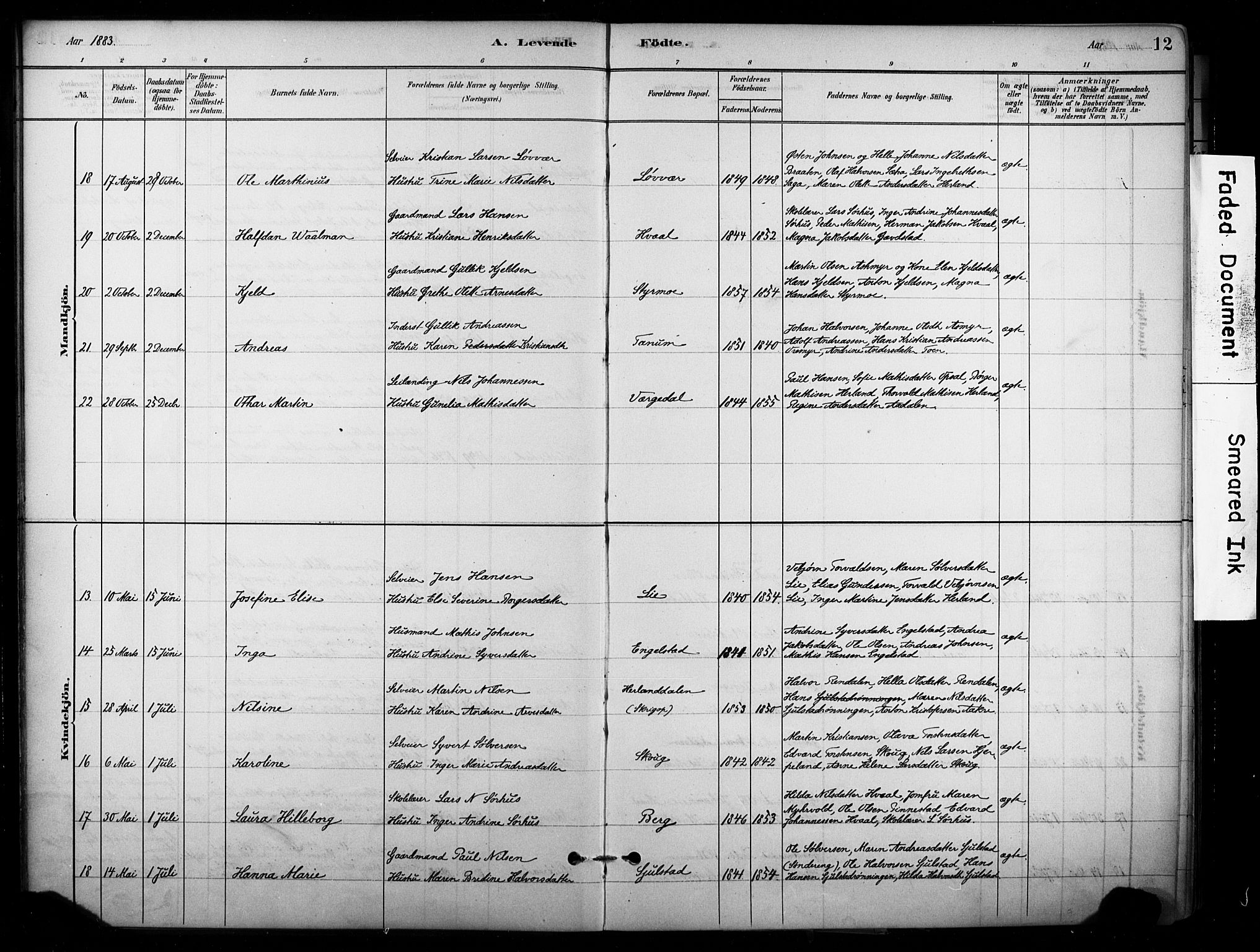 Lardal kirkebøker, AV/SAKO-A-350/F/Fb/L0001: Parish register (official) no. II 1, 1881-1911, p. 12