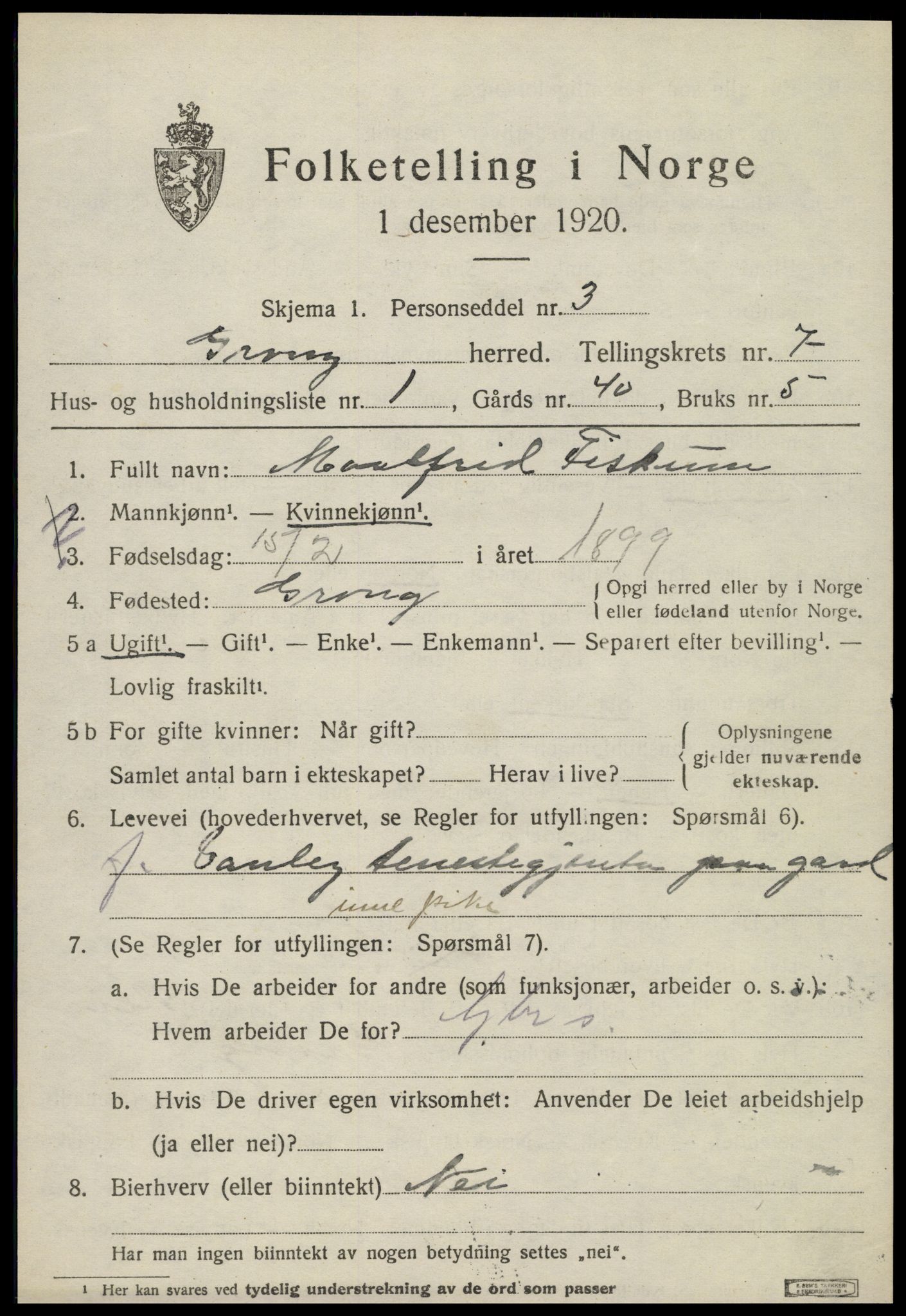 SAT, 1920 census for Grong, 1920, p. 4121