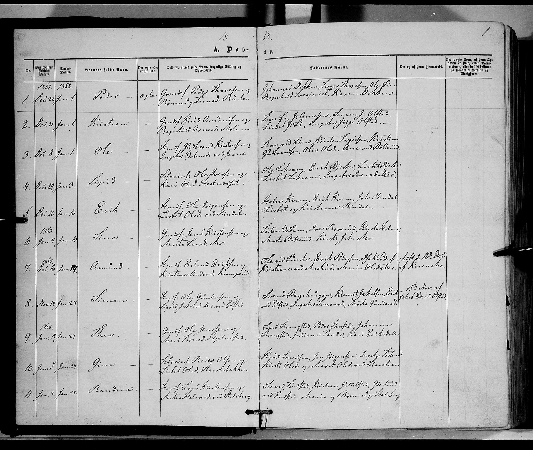 Øyer prestekontor, AV/SAH-PREST-084/H/Ha/Haa/L0006: Parish register (official) no. 6, 1858-1874, p. 1