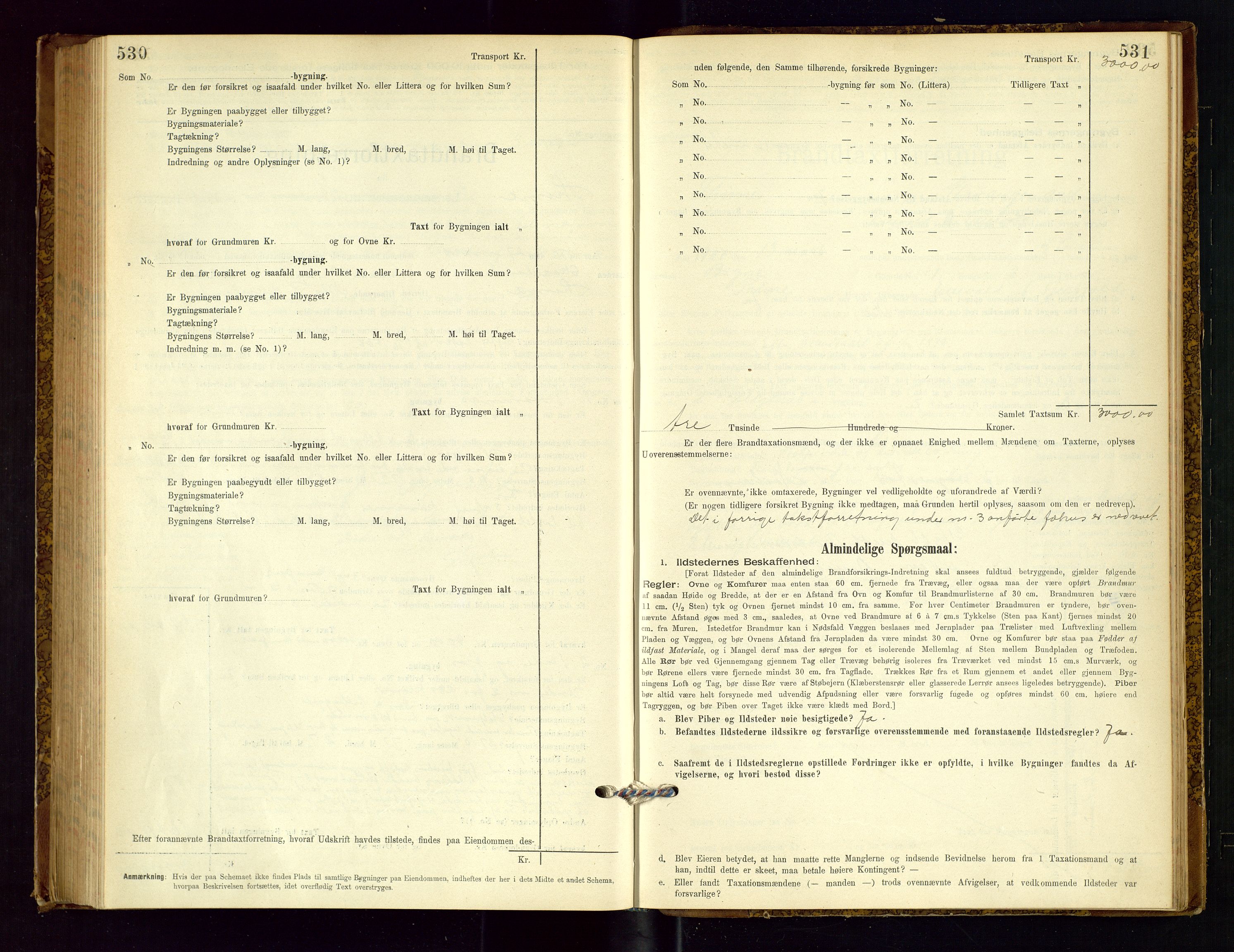 Time lensmannskontor, AV/SAST-A-100420/Gob/L0001: Branntakstprotokoll, 1896-1914, p. 530-531