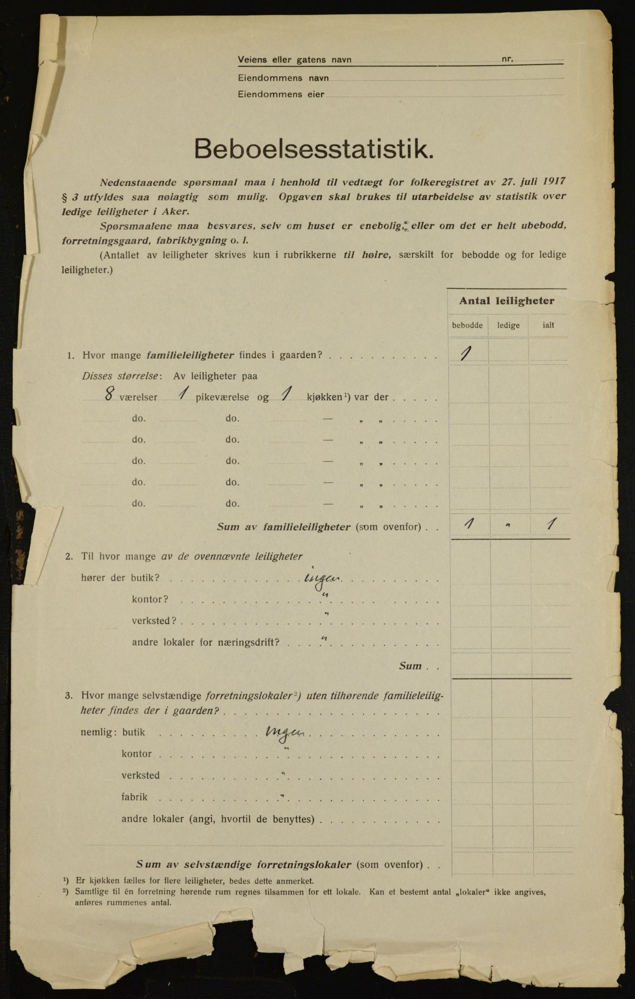 OBA, Municipal Census 1917 for Aker, 1917, p. 7324