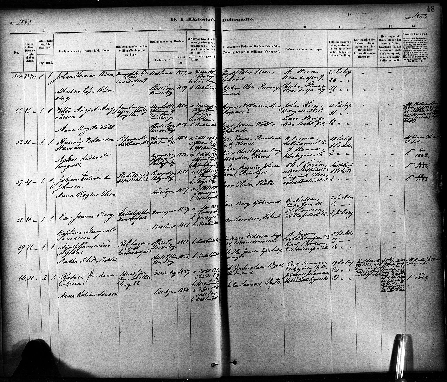 Ministerialprotokoller, klokkerbøker og fødselsregistre - Sør-Trøndelag, SAT/A-1456/604/L0189: Parish register (official) no. 604A10, 1878-1892, p. 48