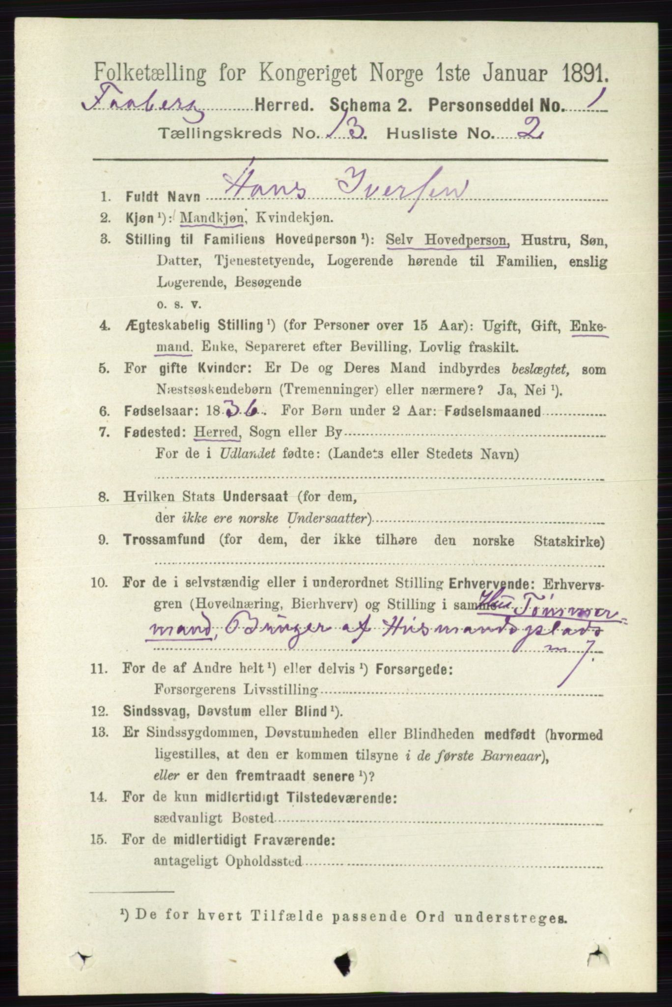 RA, 1891 census for 0524 Fåberg, 1891, p. 5256