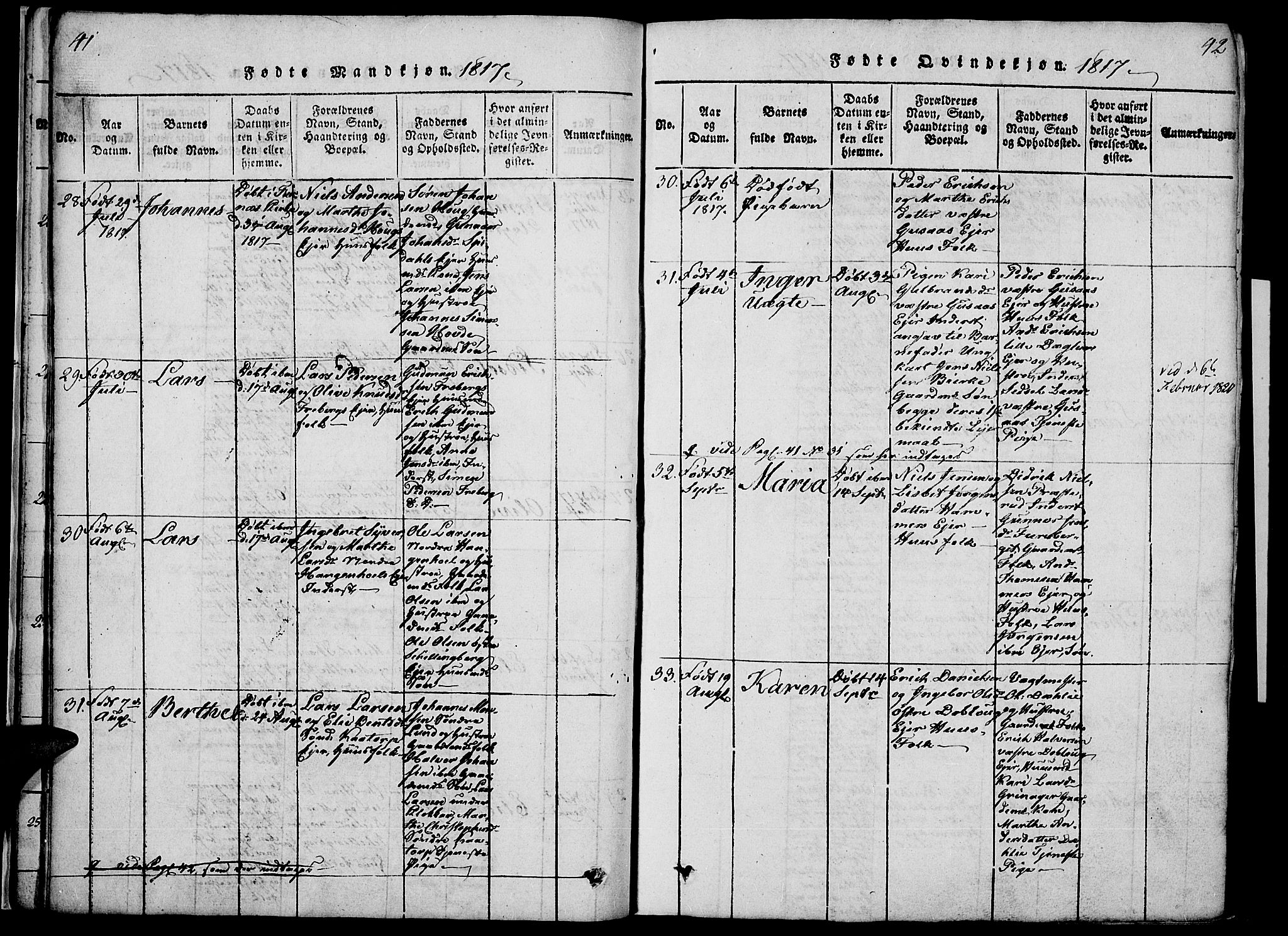 Vang prestekontor, Hedmark, AV/SAH-PREST-008/H/Ha/Haa/L0008: Parish register (official) no. 8, 1815-1826, p. 41-42