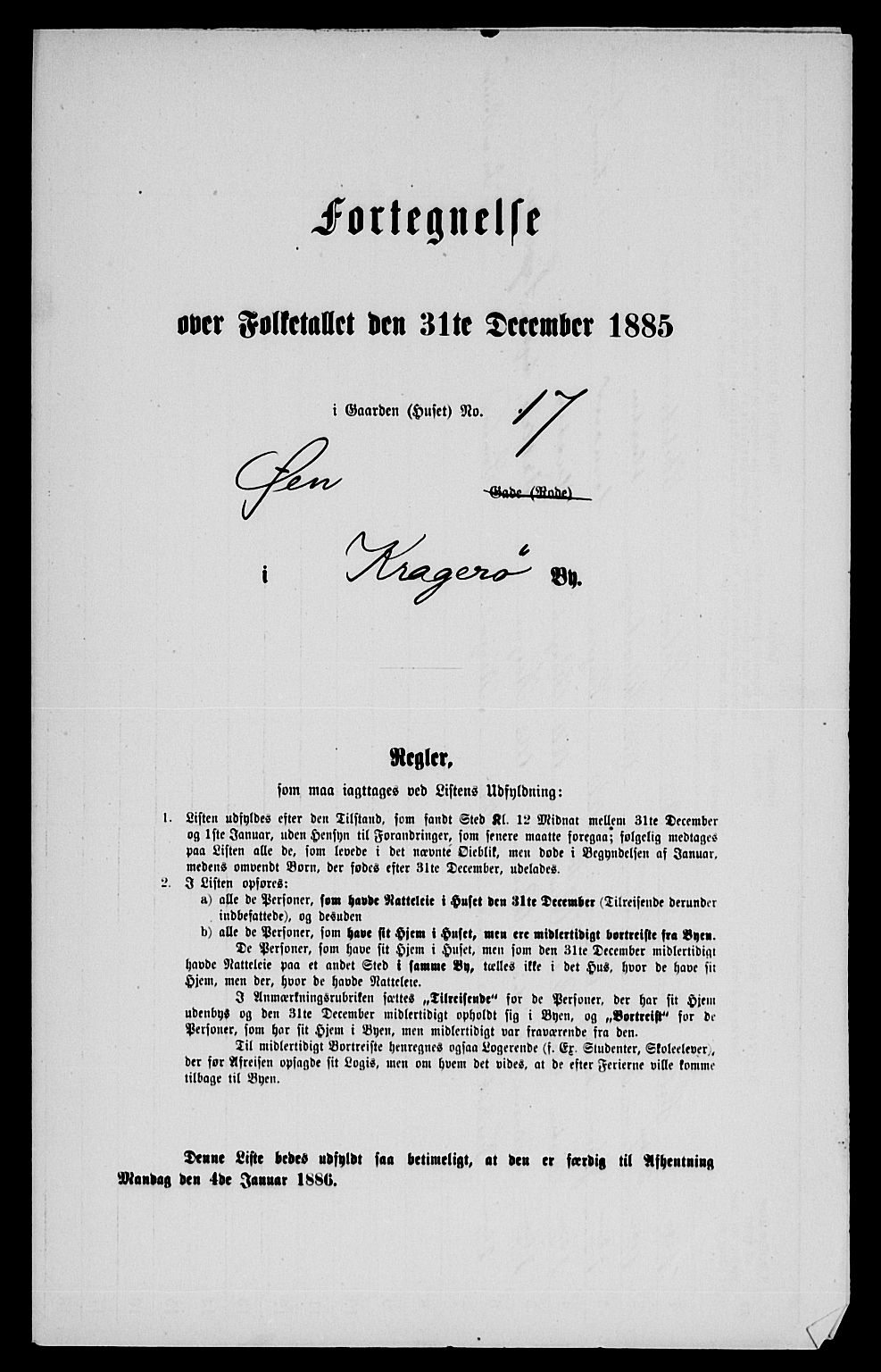 SAKO, 1885 census for 0801 Kragerø, 1885, p. 493