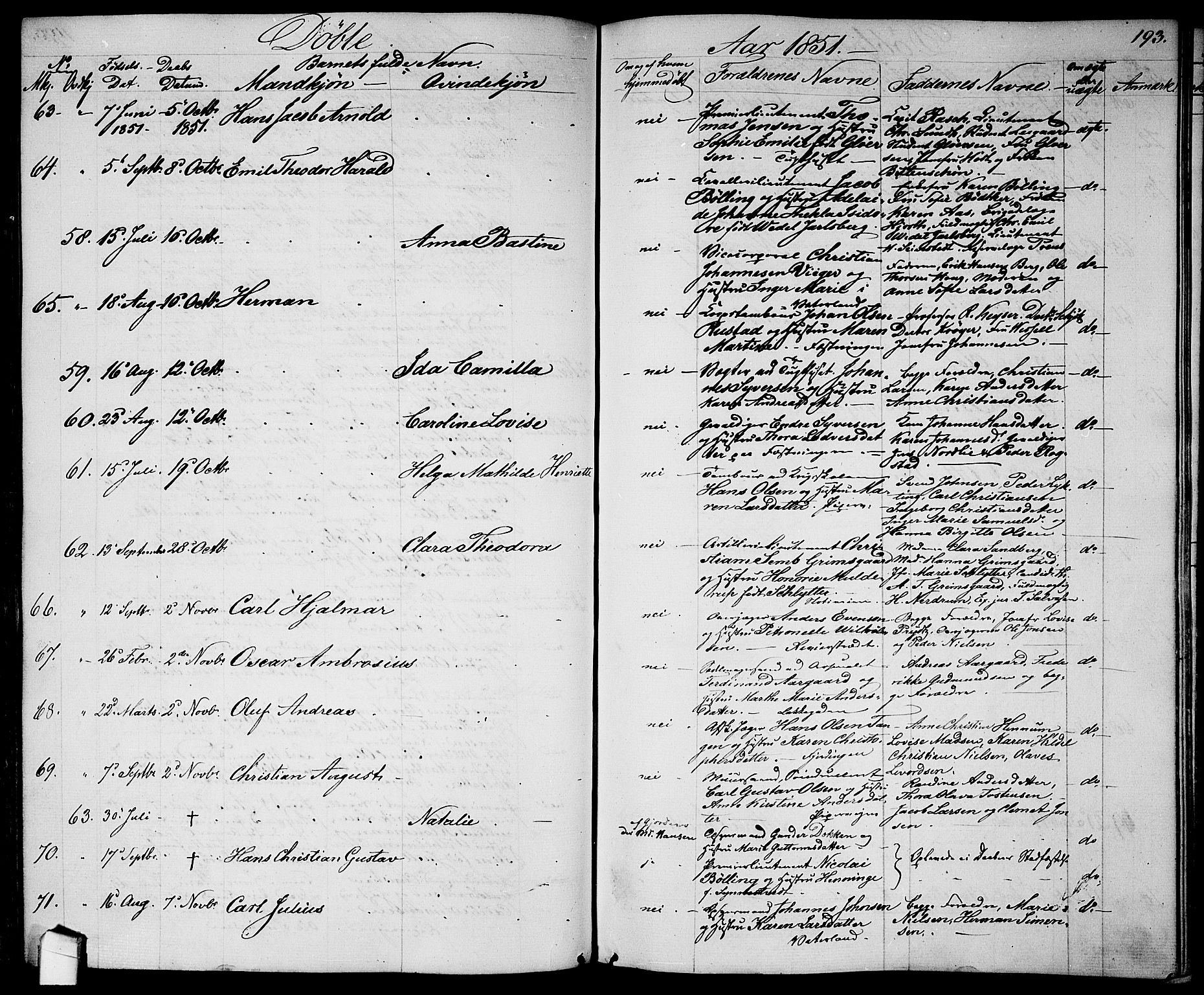 Garnisonsmenigheten Kirkebøker, AV/SAO-A-10846/G/Ga/L0005: Parish register (copy) no. 5, 1841-1860, p. 193