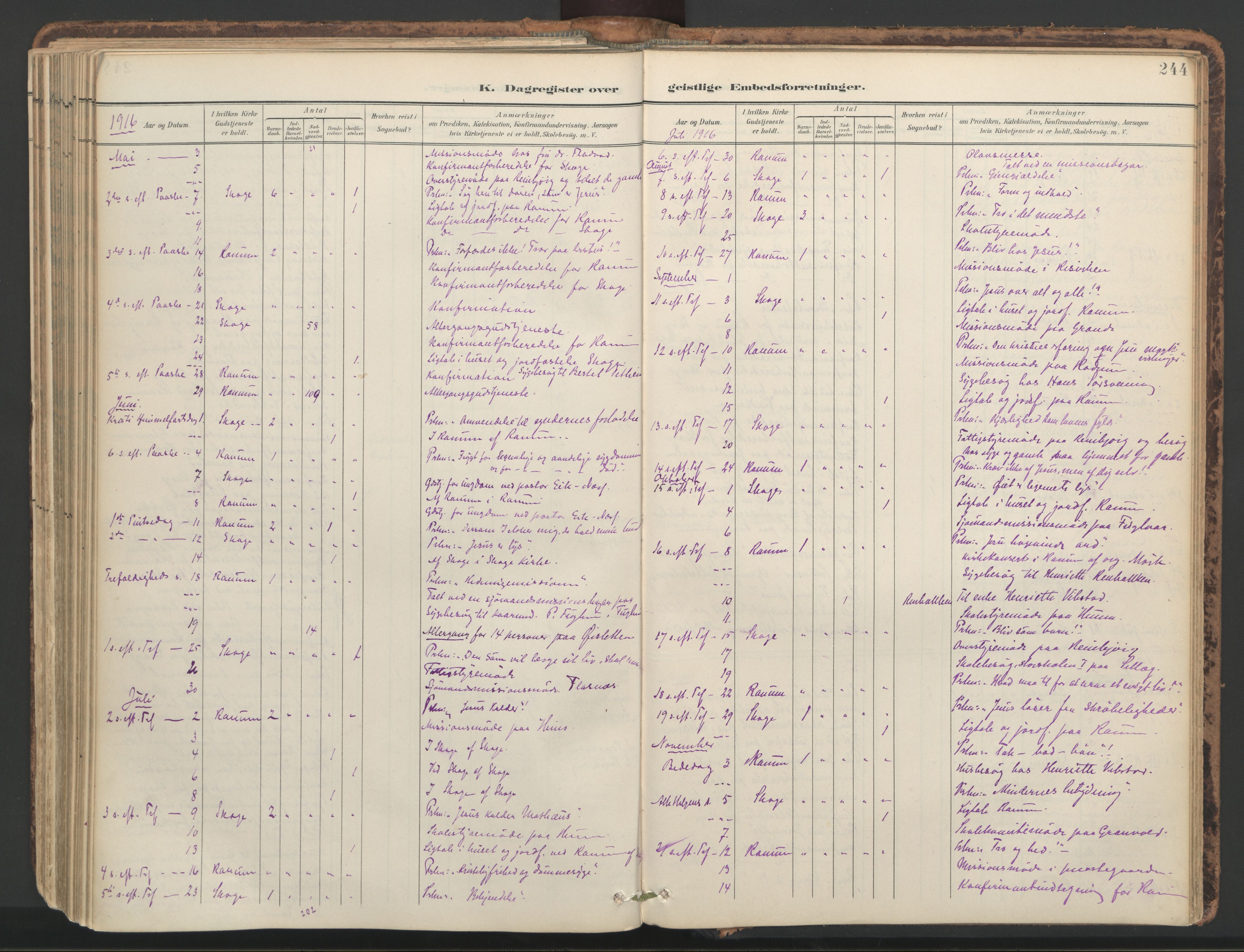 Ministerialprotokoller, klokkerbøker og fødselsregistre - Nord-Trøndelag, SAT/A-1458/764/L0556: Parish register (official) no. 764A11, 1897-1924, p. 244