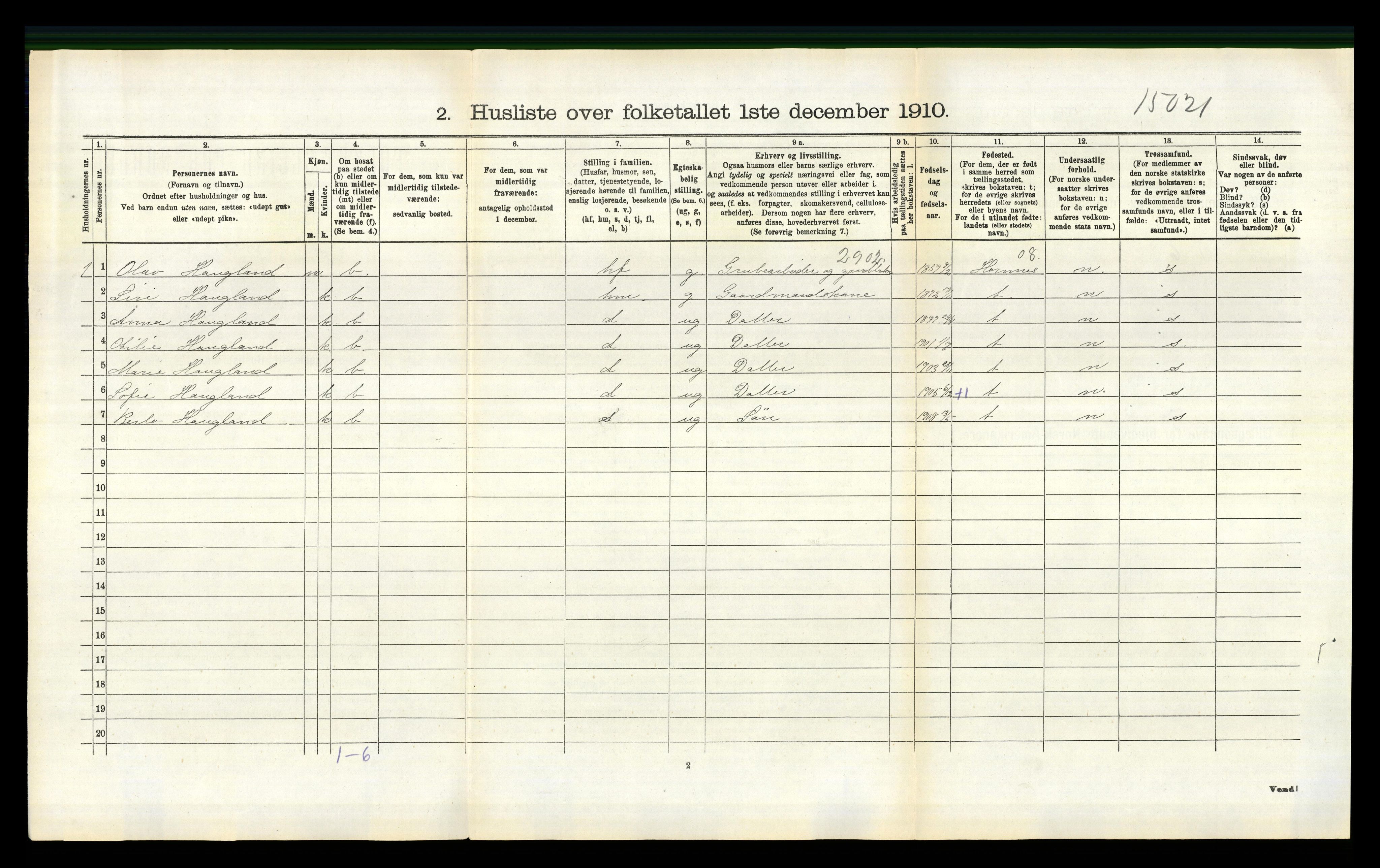 RA, 1910 census for Evje, 1910, p. 203