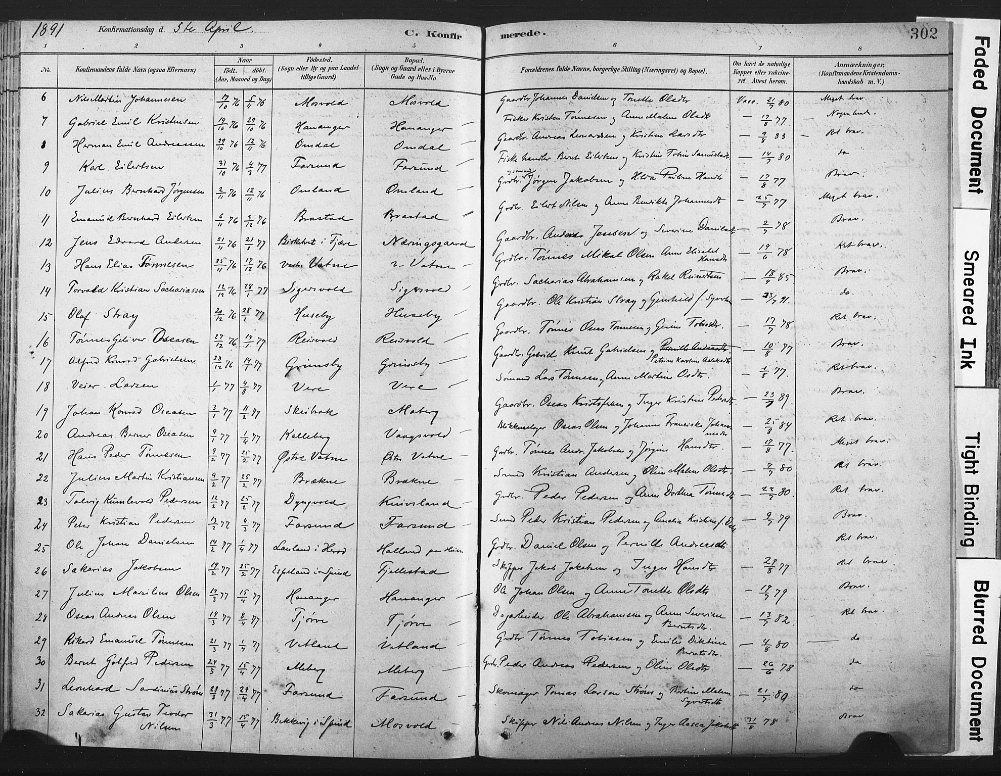 Lista sokneprestkontor, AV/SAK-1111-0027/F/Fa/L0012: Parish register (official) no. A 12, 1879-1903, p. 302