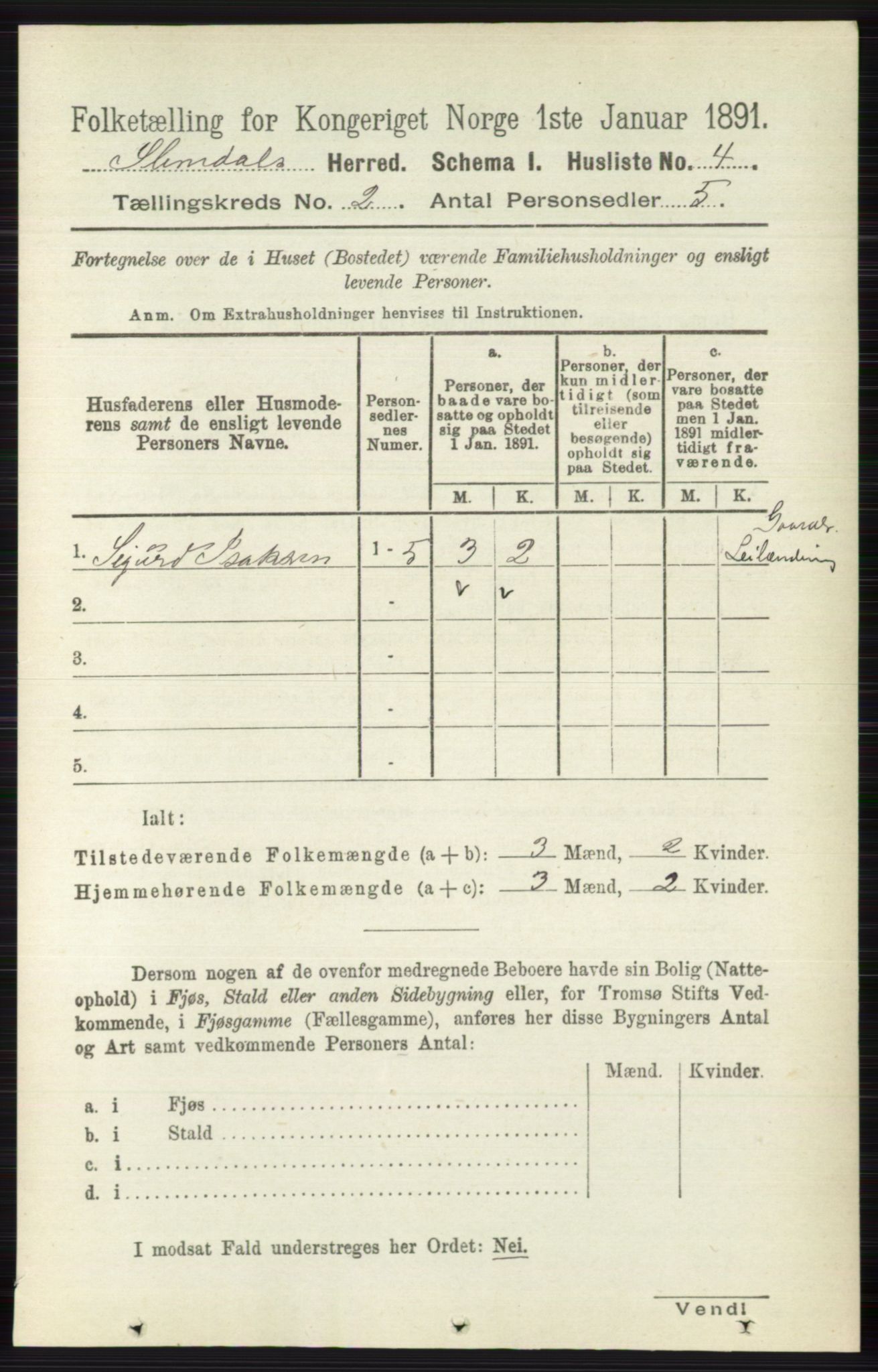 RA, 1891 census for 0811 Slemdal, 1891, p. 313