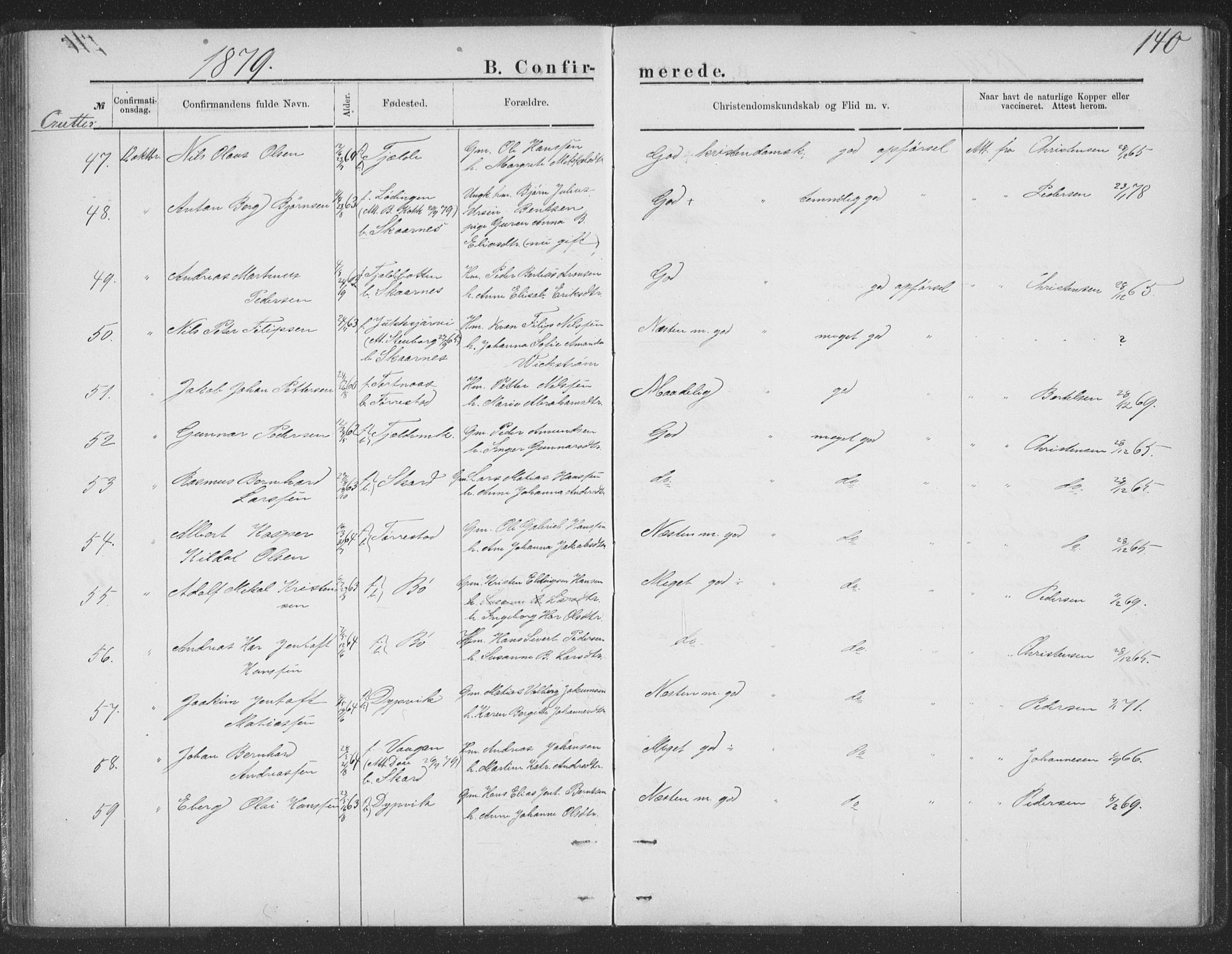 Ministerialprotokoller, klokkerbøker og fødselsregistre - Nordland, AV/SAT-A-1459/863/L0913: Parish register (copy) no. 863C03, 1877-1885, p. 140