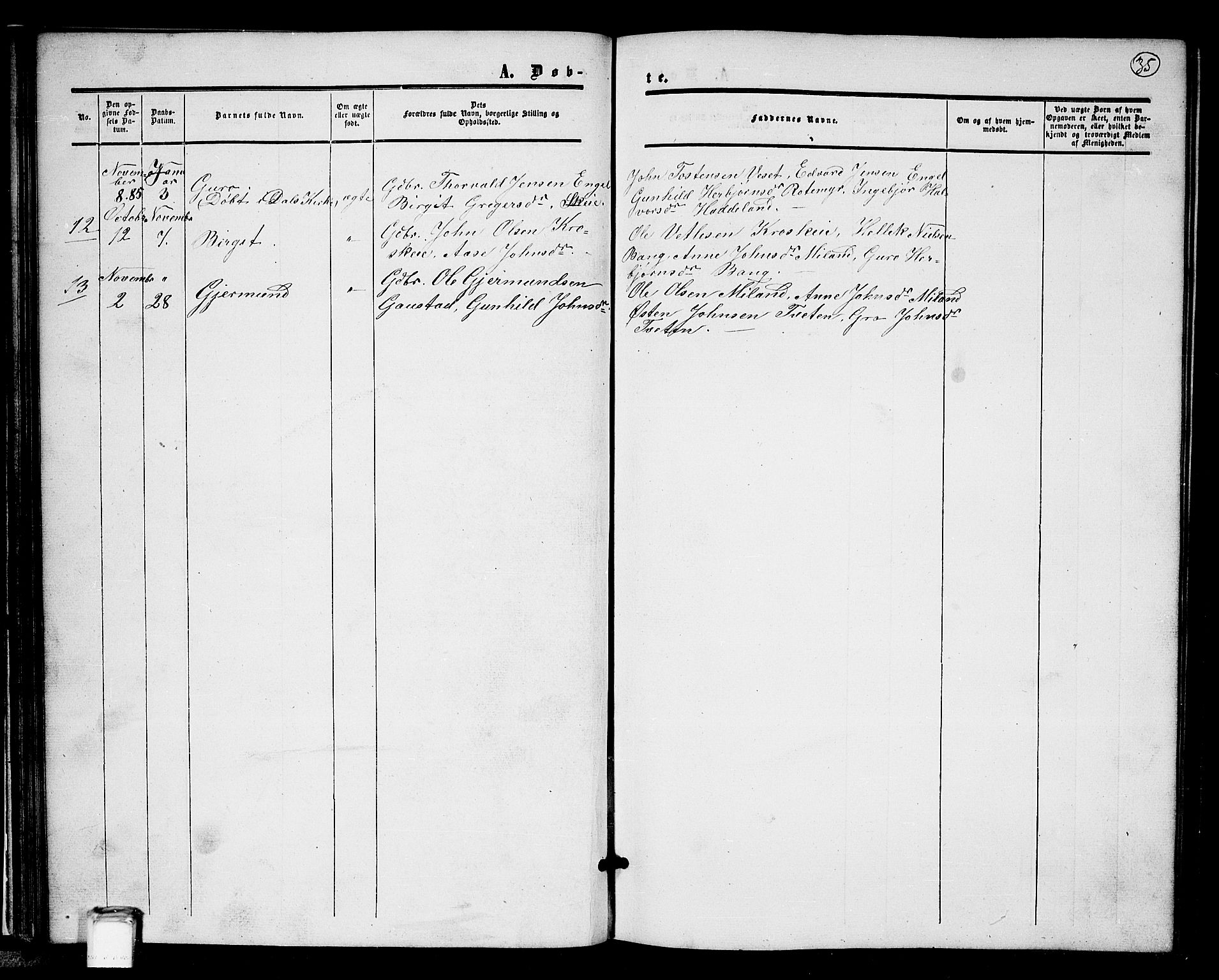 Tinn kirkebøker, SAKO/A-308/G/Gb/L0002: Parish register (copy) no. II 2, 1851-1886, p. 35