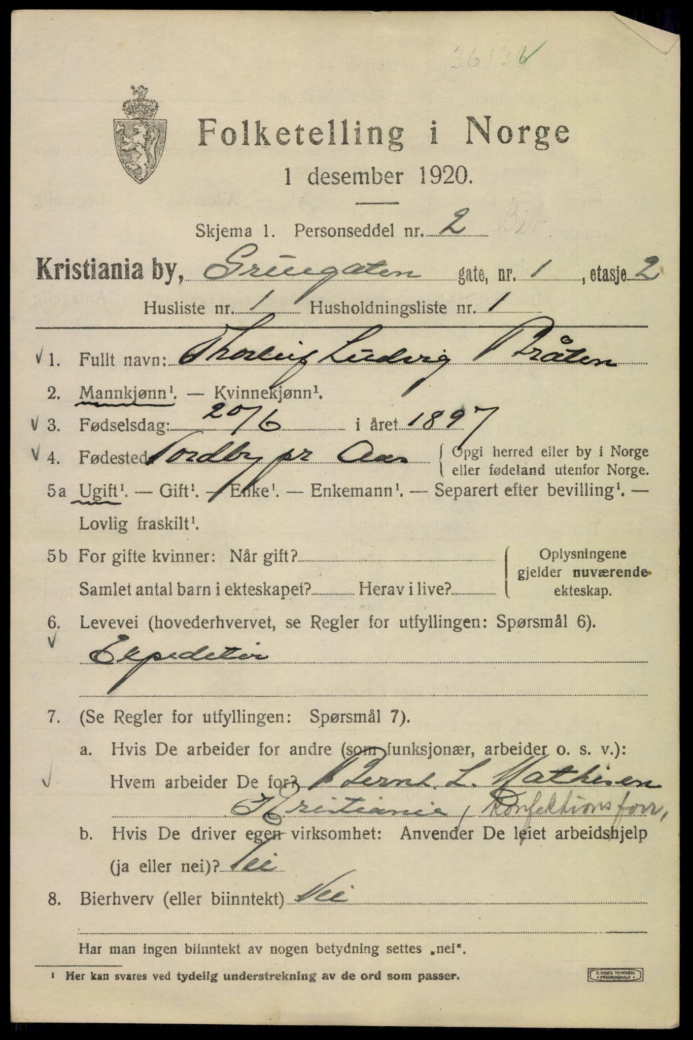 SAO, 1920 census for Kristiania, 1920, p. 252459