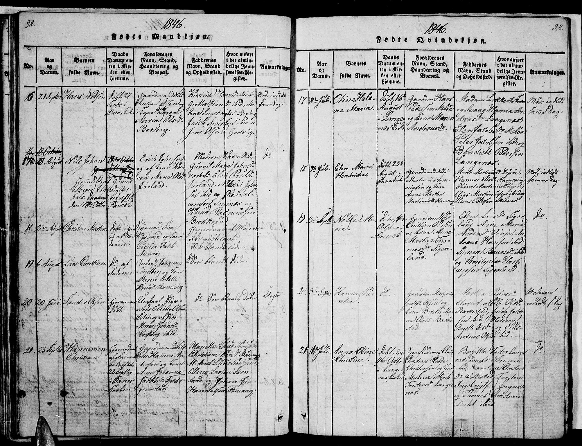 Ministerialprotokoller, klokkerbøker og fødselsregistre - Nordland, AV/SAT-A-1459/893/L1346: Parish register (copy) no. 893C01, 1820-1858, p. 92-93