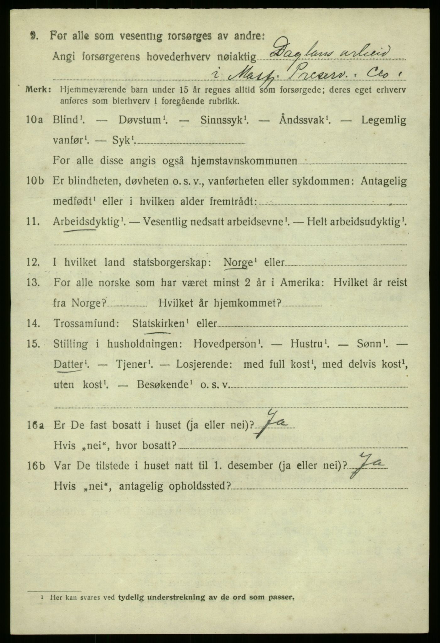 SAB, 1920 census for Masfjorden, 1920, p. 3064