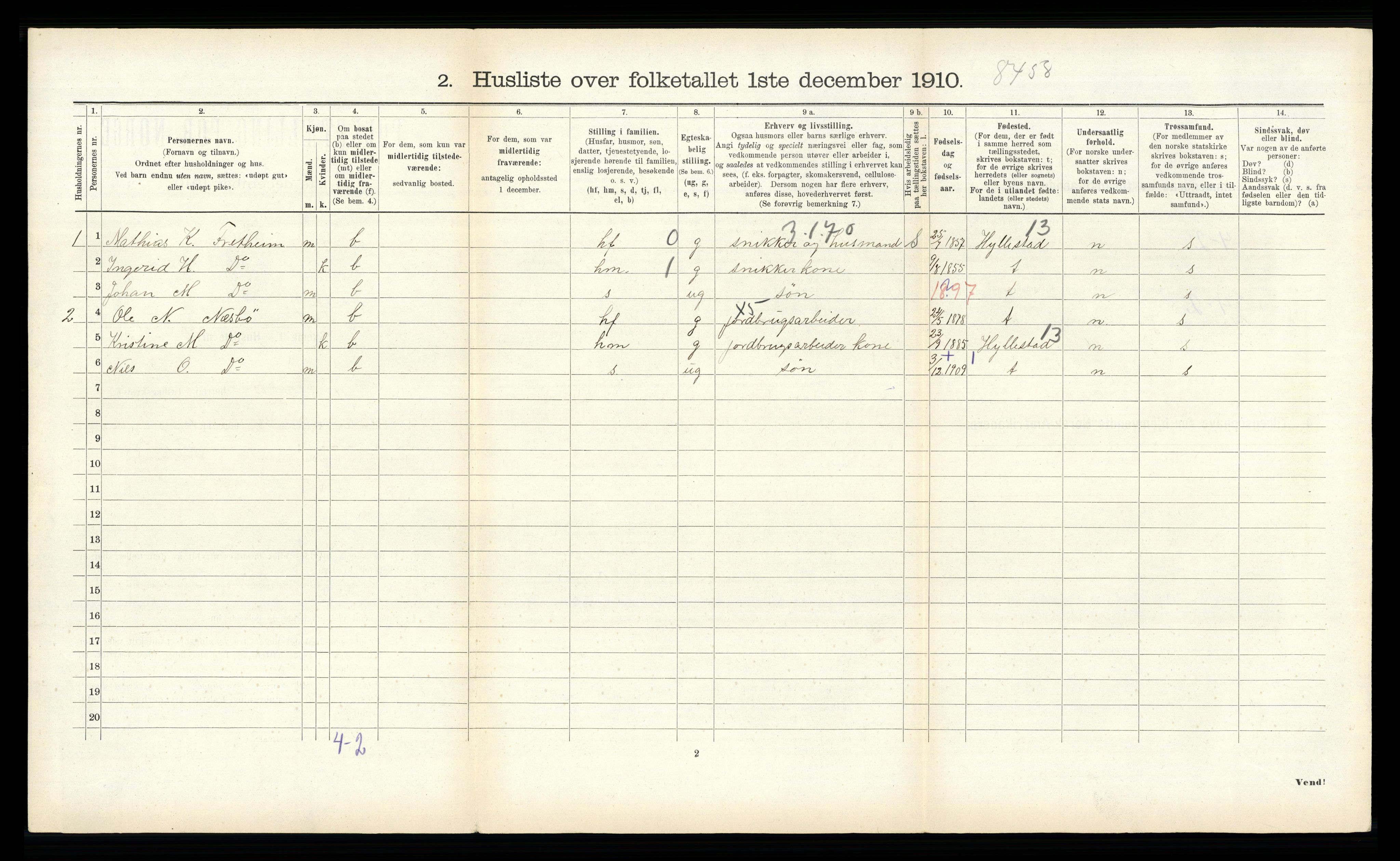 RA, 1910 census for Aurland, 1910, p. 714