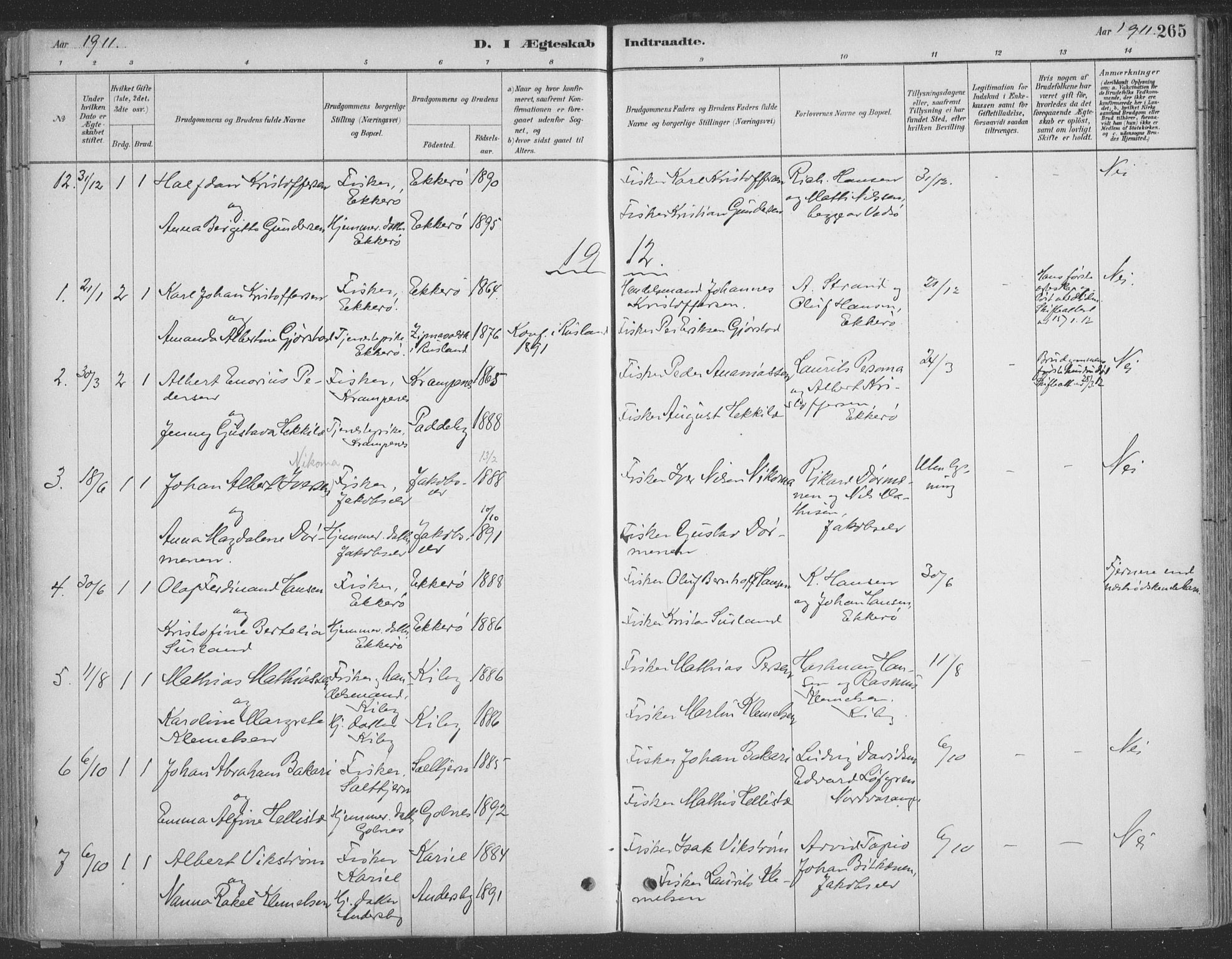 Vadsø sokneprestkontor, SATØ/S-1325/H/Ha/L0009kirke: Parish register (official) no. 9, 1881-1917, p. 265